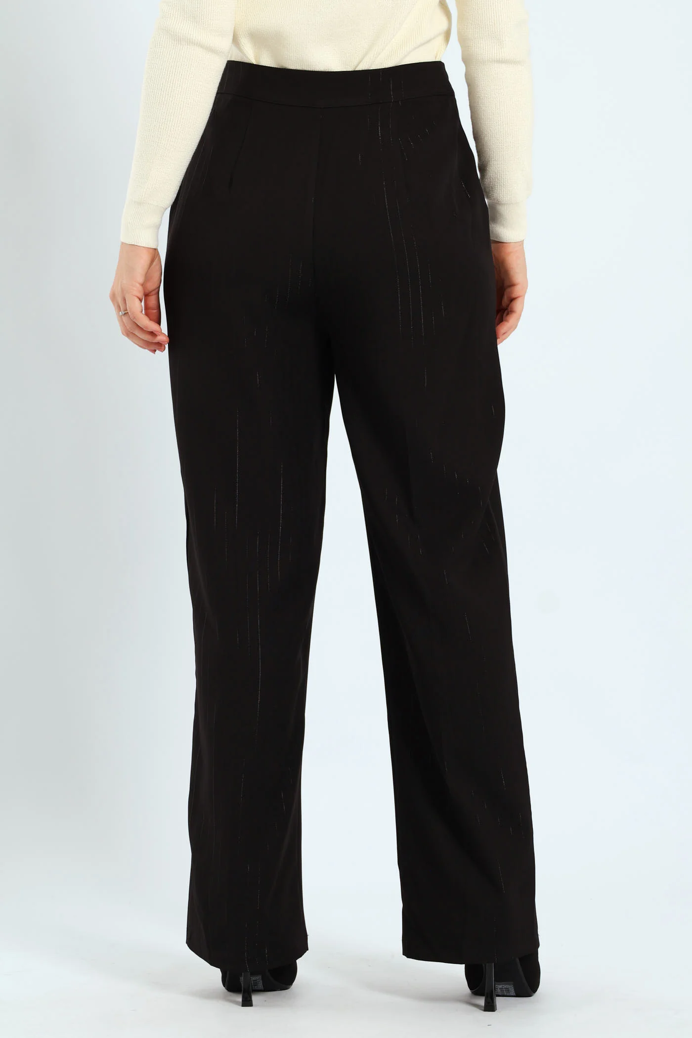 Lurex Stripe Straight Leg Pants - Black - Image 4