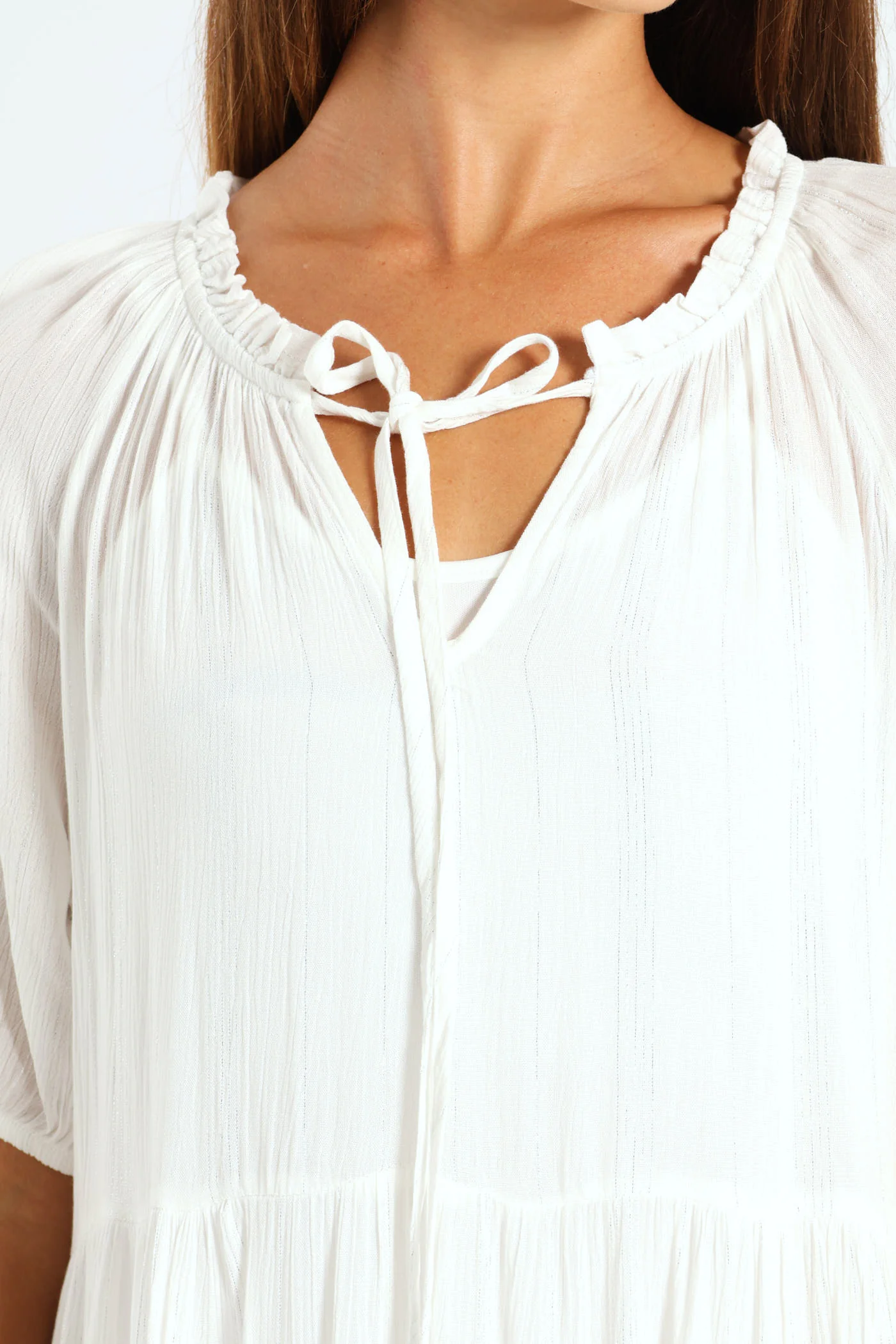 Lurex Stripe Tiered Dobby Mini Dress - Bright White - Image 2