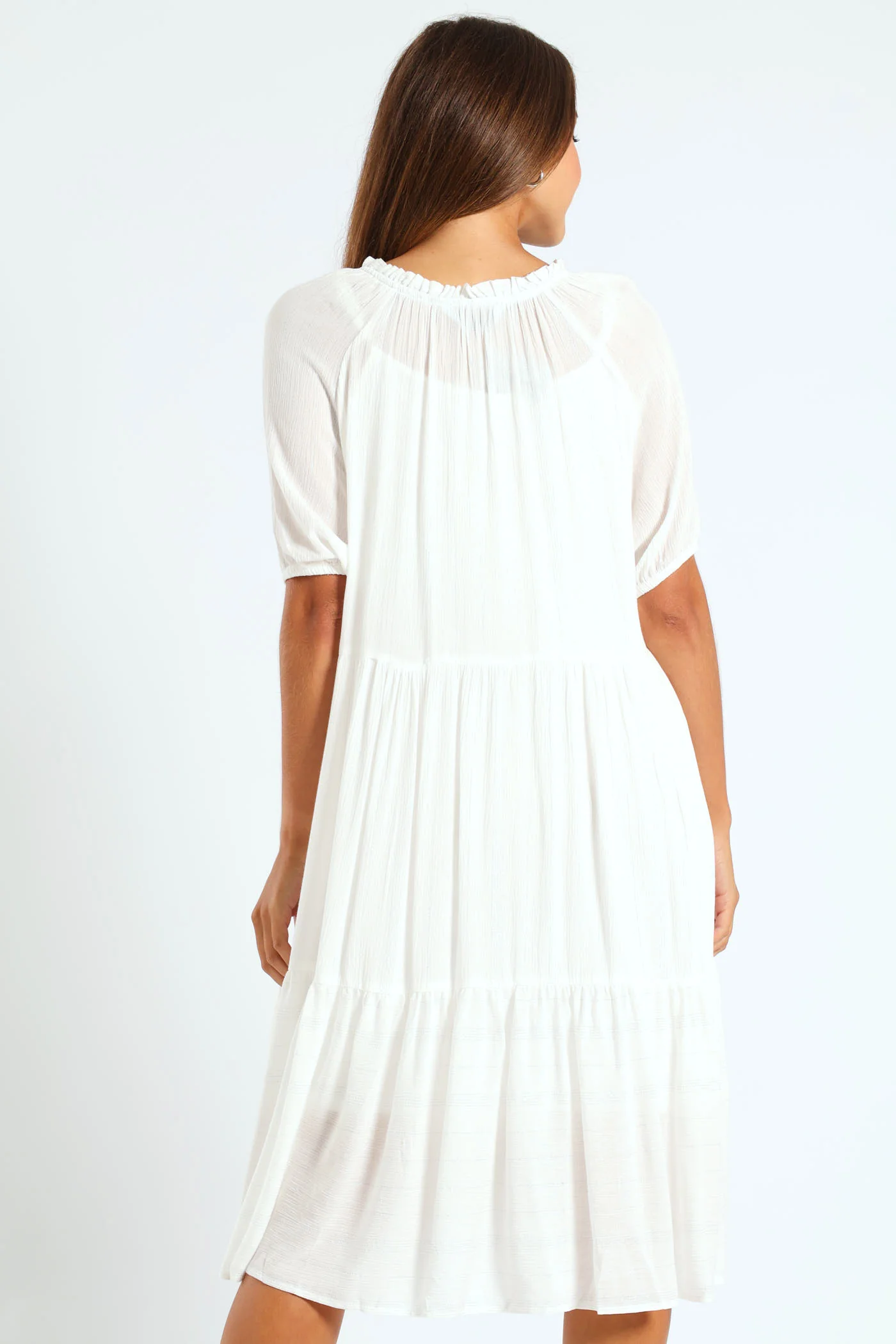 Lurex Stripe Tiered Dobby Mini Dress - Bright White - Image 4