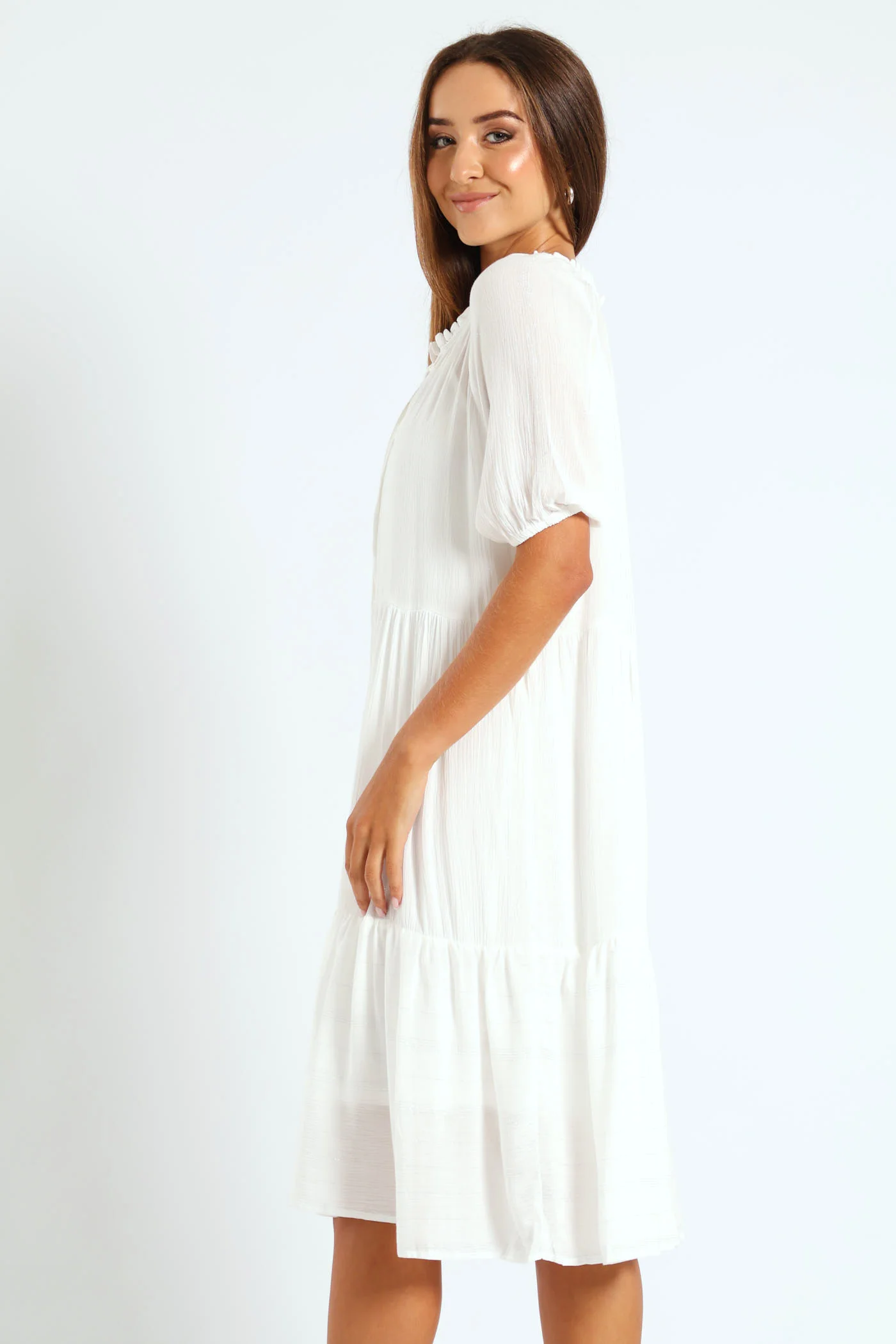 Lurex Stripe Tiered Dobby Mini Dress - Bright White - Image 5