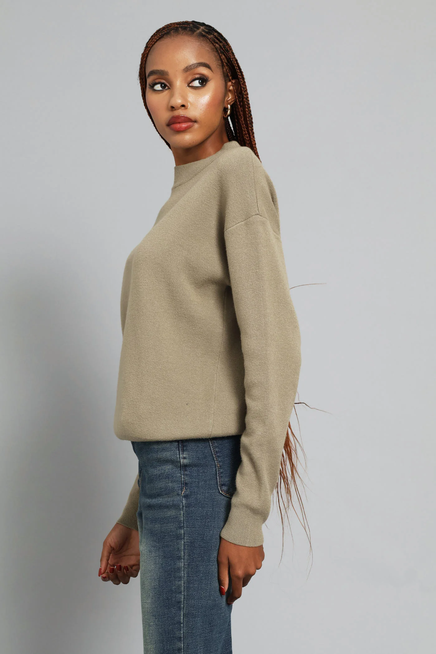 Luxe Academia Plain Turtleneck Pullover - Light Fatigue - Image 3