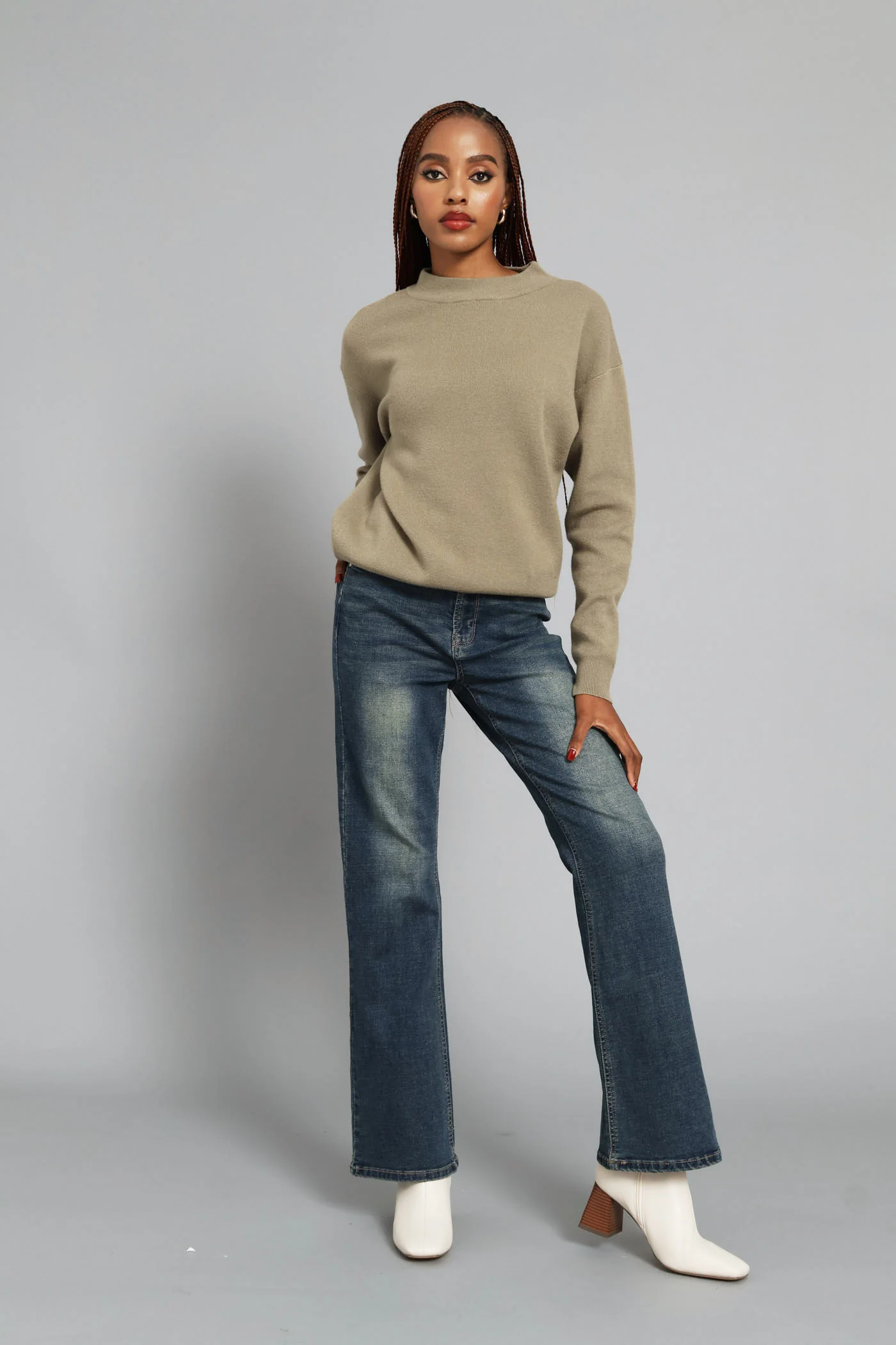 Luxe Academia Plain Turtleneck Pullover - Light Fatigue - Image 4