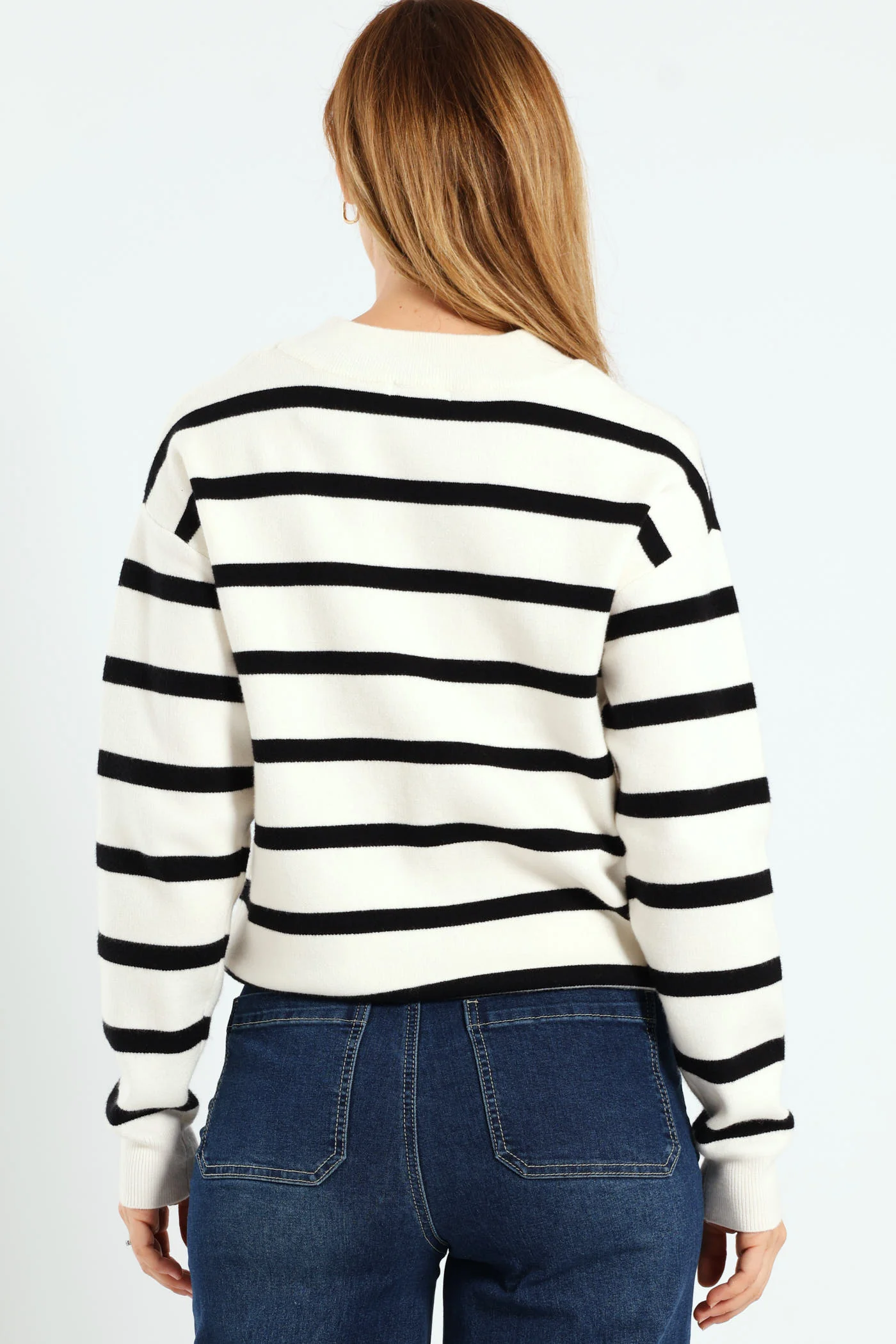 Luxe Academia Stripe Turtle Pullover - Black/White - Image 3