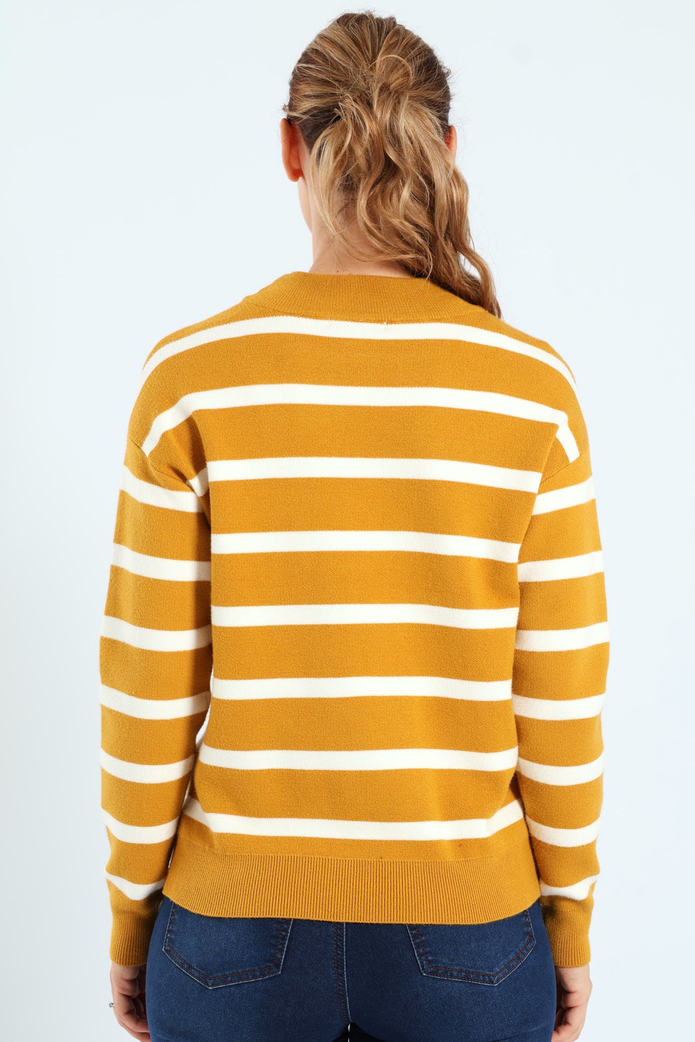 Luxe Academia Stripe Turtle Pullover - Mustard/Cream - Image 3