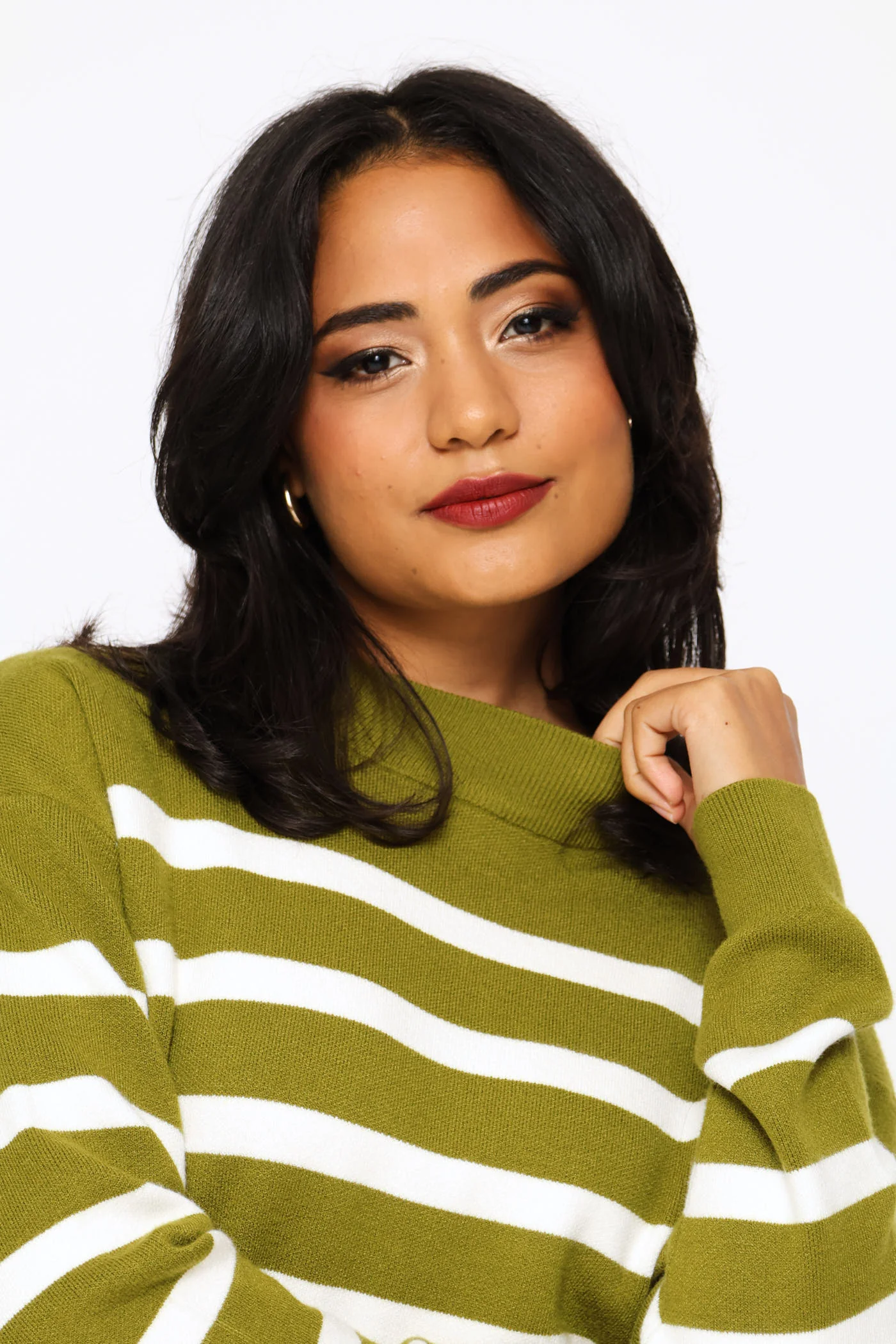 Luxe Academia Stripe Turtleneck Pullover - Fatigue/Cream - Image 3