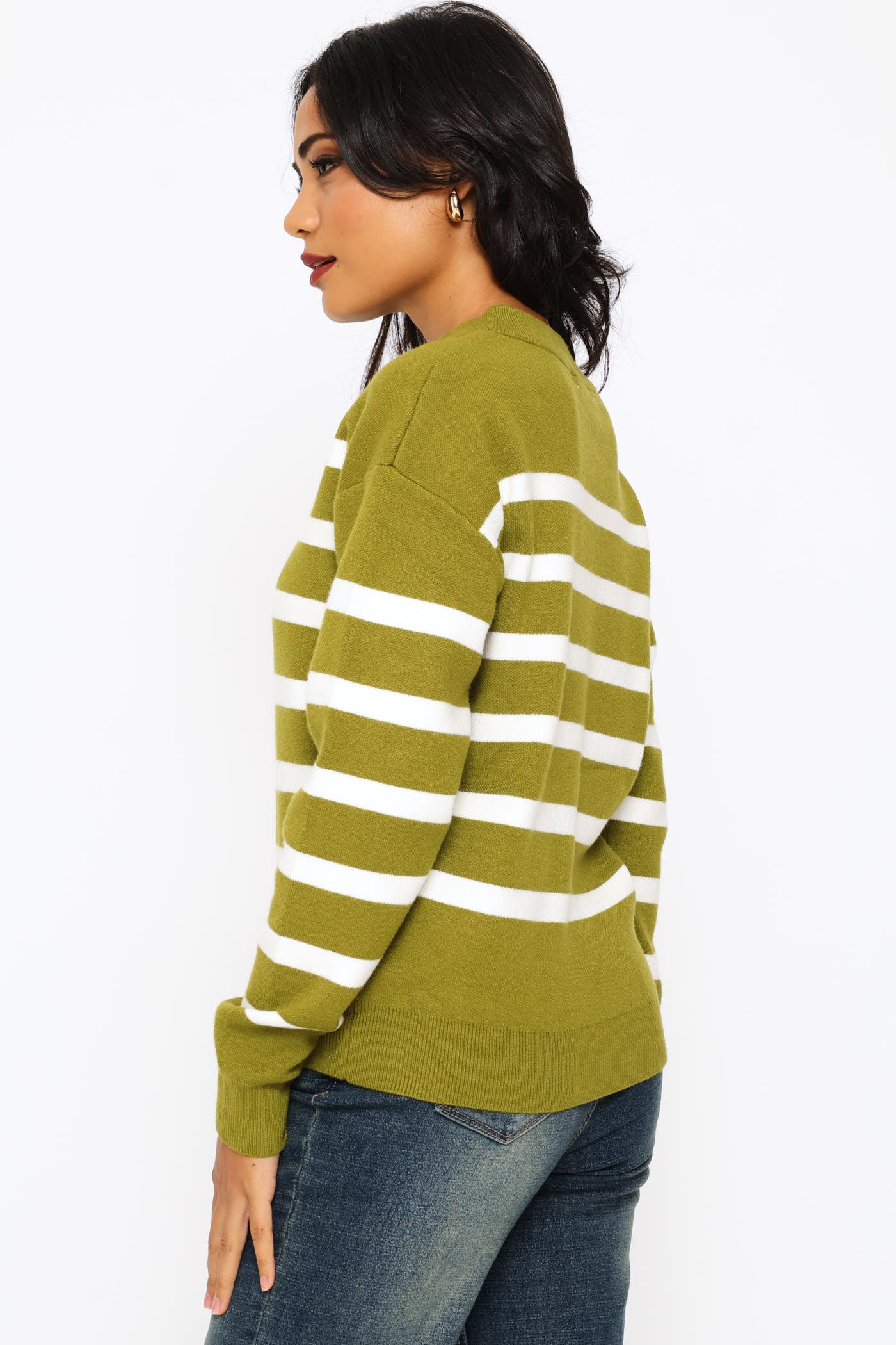 Luxe Academia Stripe Turtleneck Pullover - Fatigue/Cream - Image 4