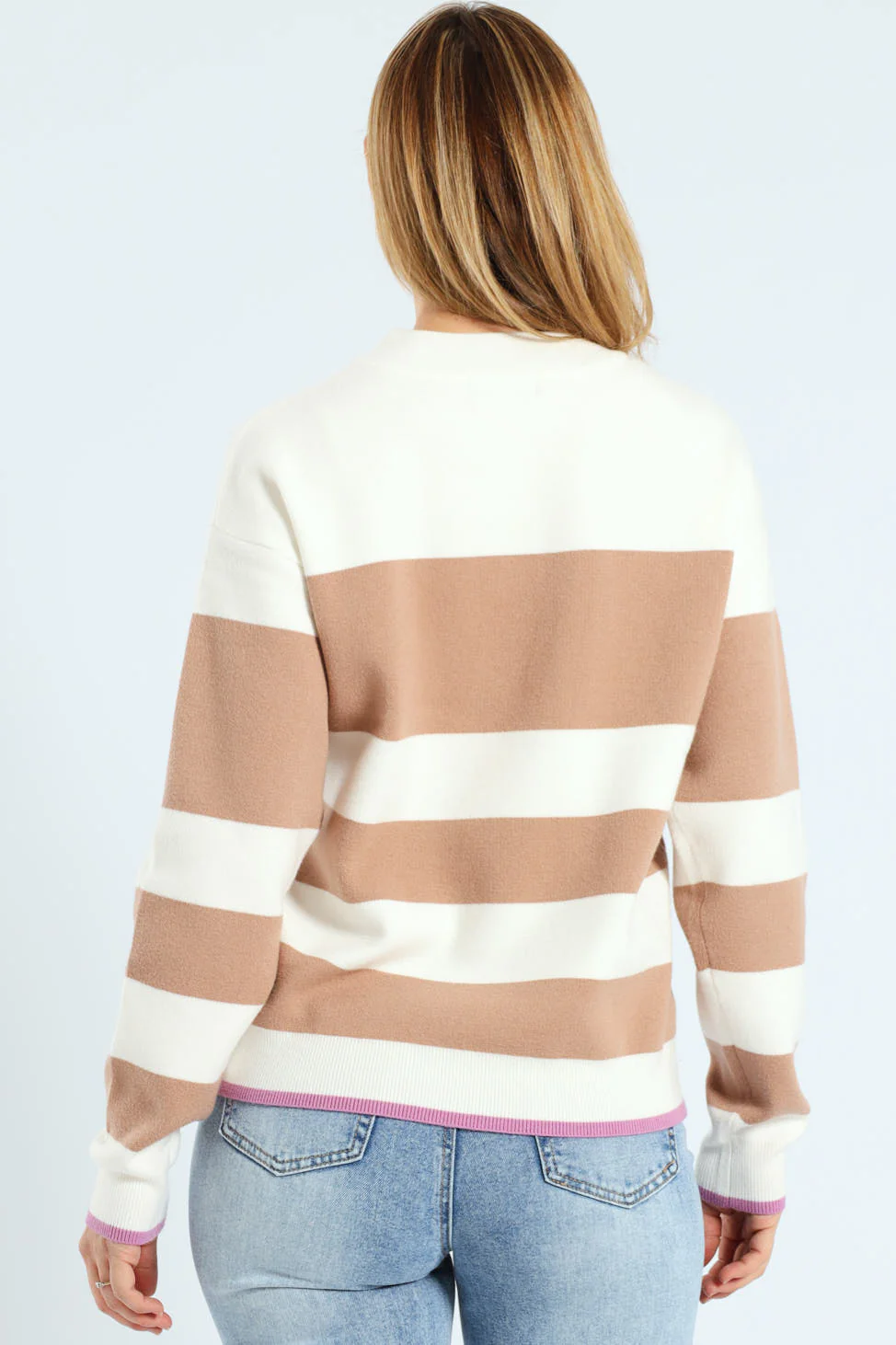 Luxe Academia Stripe Turtleneck Pullover - Grape - Image 2