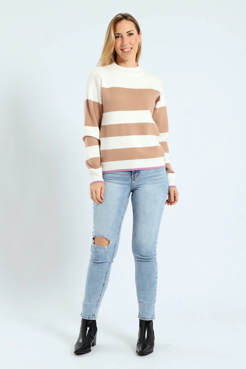 Luxe Academia Stripe Turtleneck Pullover - Grape - Image 4
