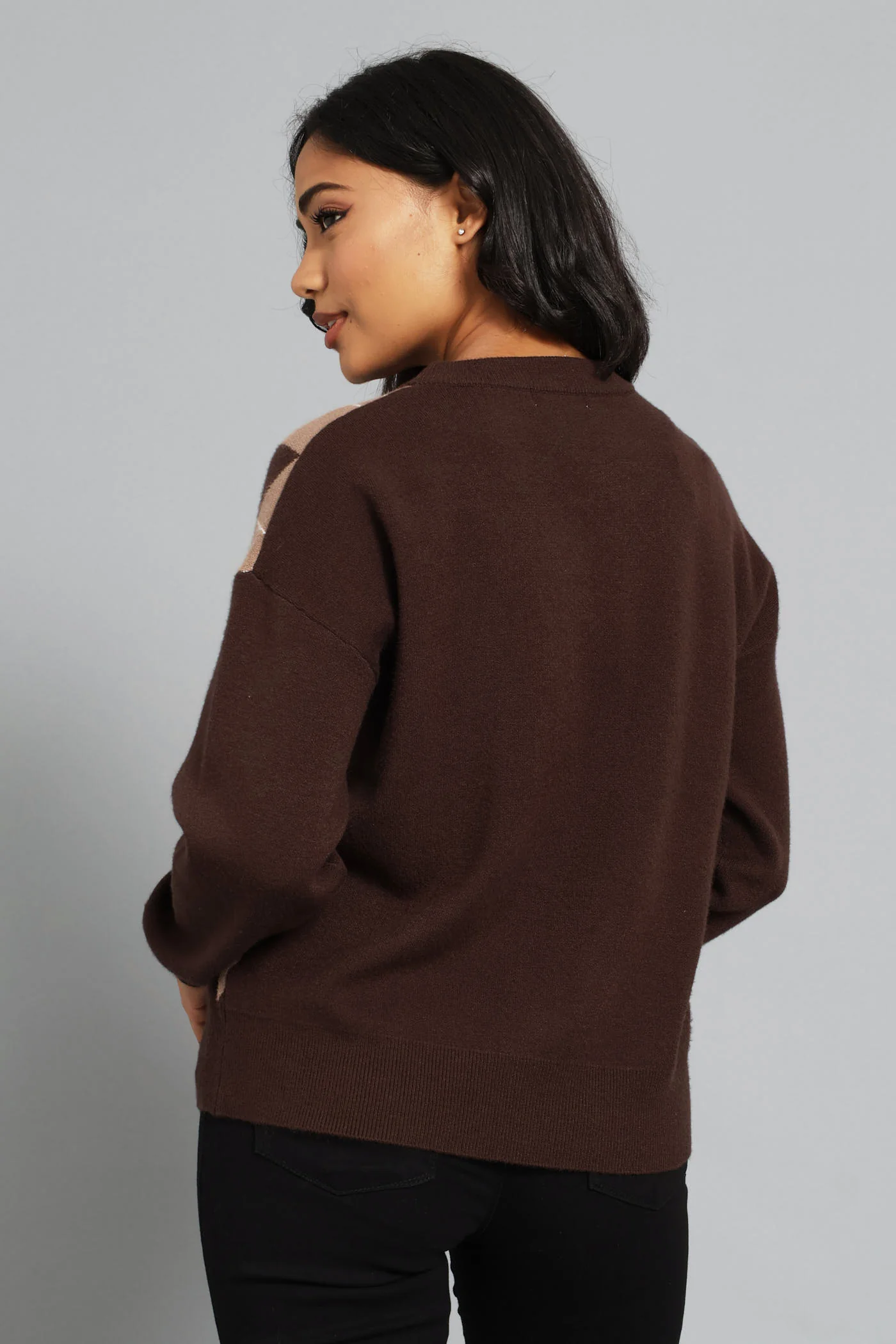 Luxe Argyle Pullover - Brown/Taupe - Image 2