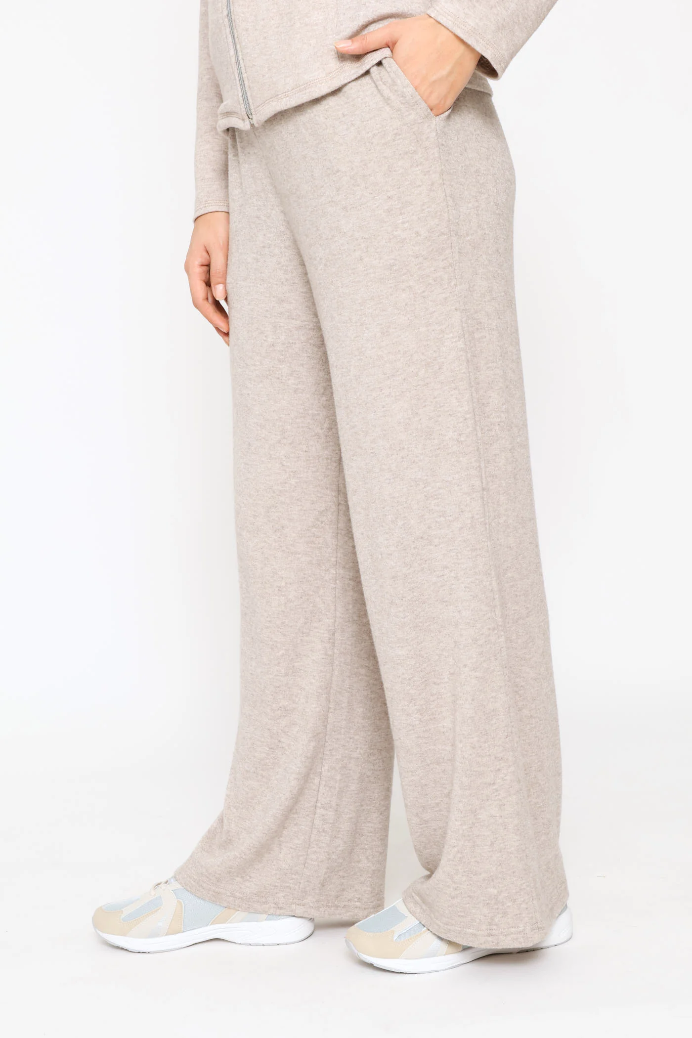 Luxe Leisure Wide Leg Trackpant  - Oatmeal Melange - Image 2