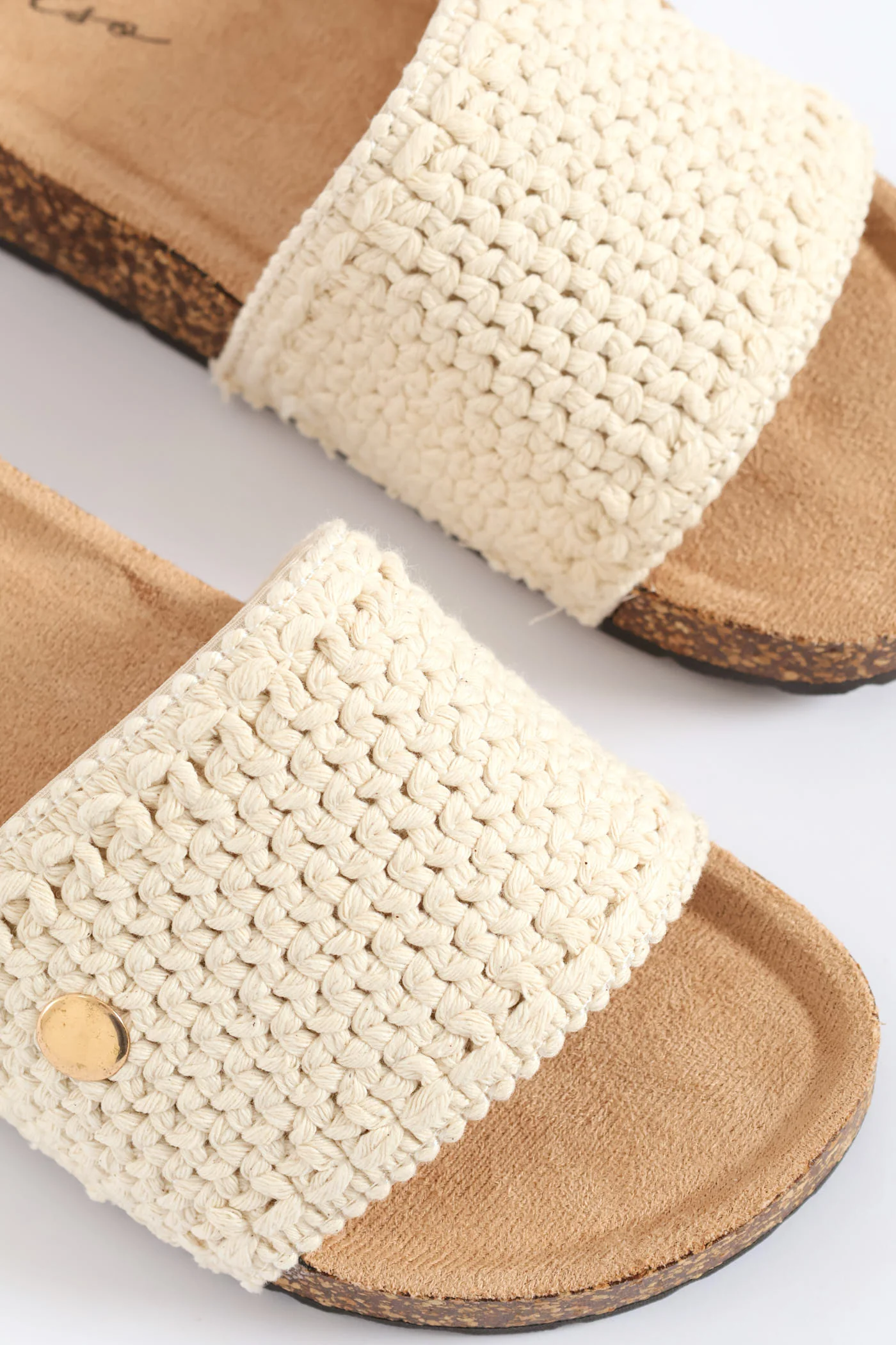 Macrame Upper On Cork Outsole Sandal - Off White - Image 2