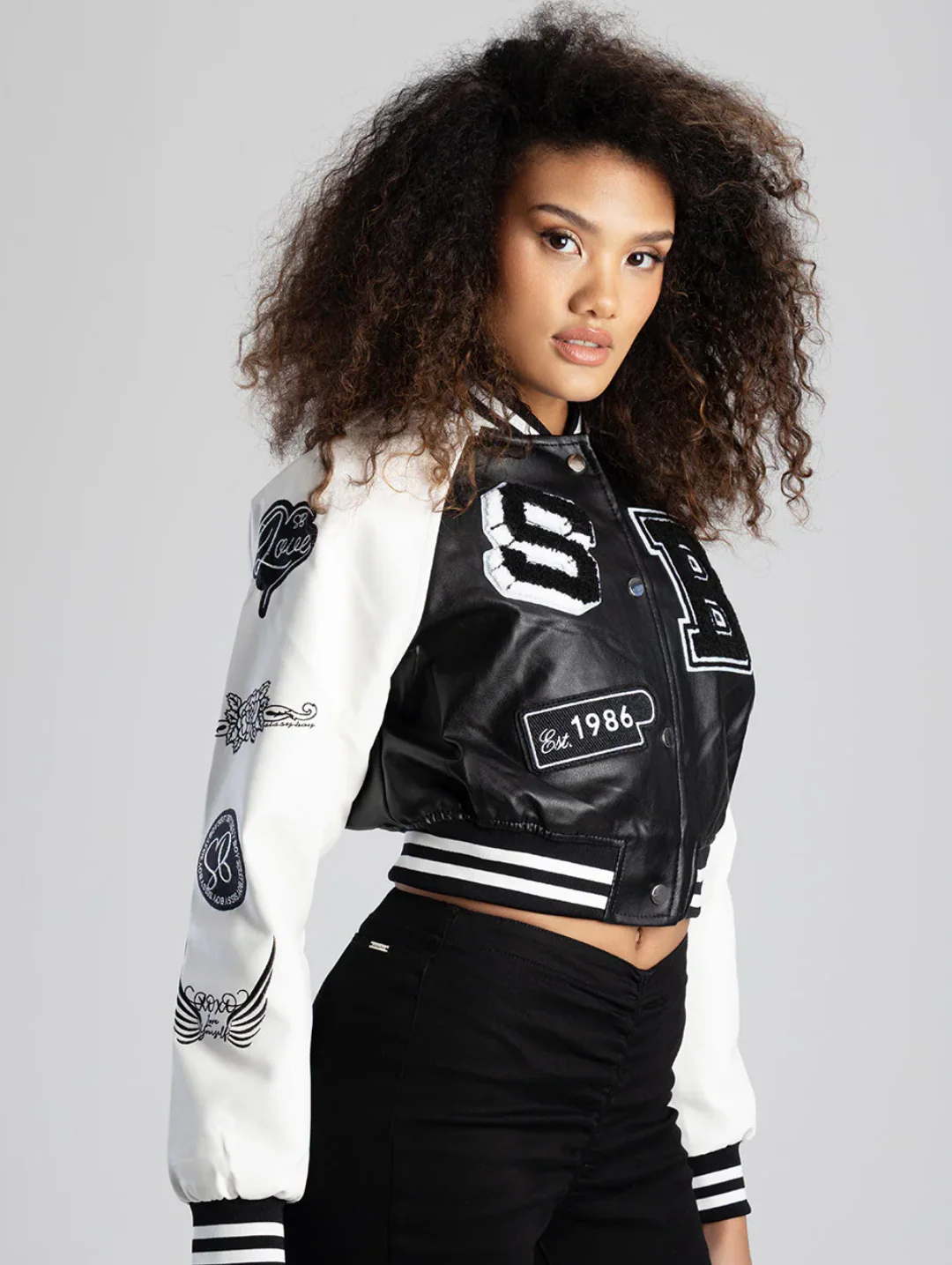Made The Cut Faux Leather Logo Bomber Jacket - Black/White - Image 4