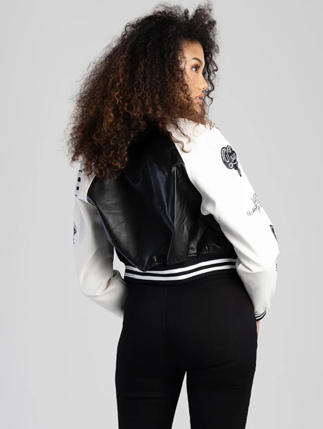 Made The Cut Faux Leather Logo Bomber Jacket - Black/White - Image 5