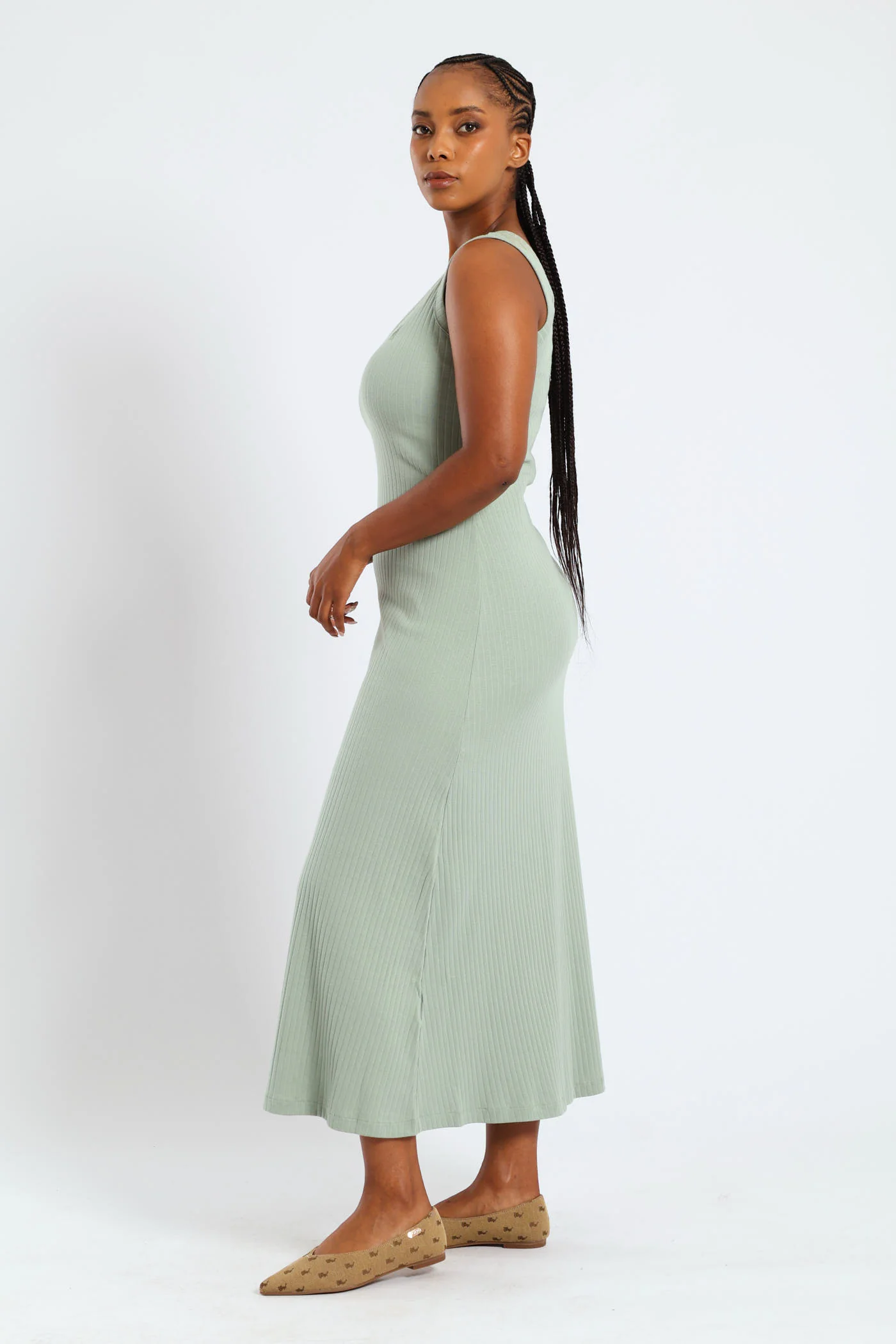 Madison Sleeveless Rib Dress - Sage - Image 3