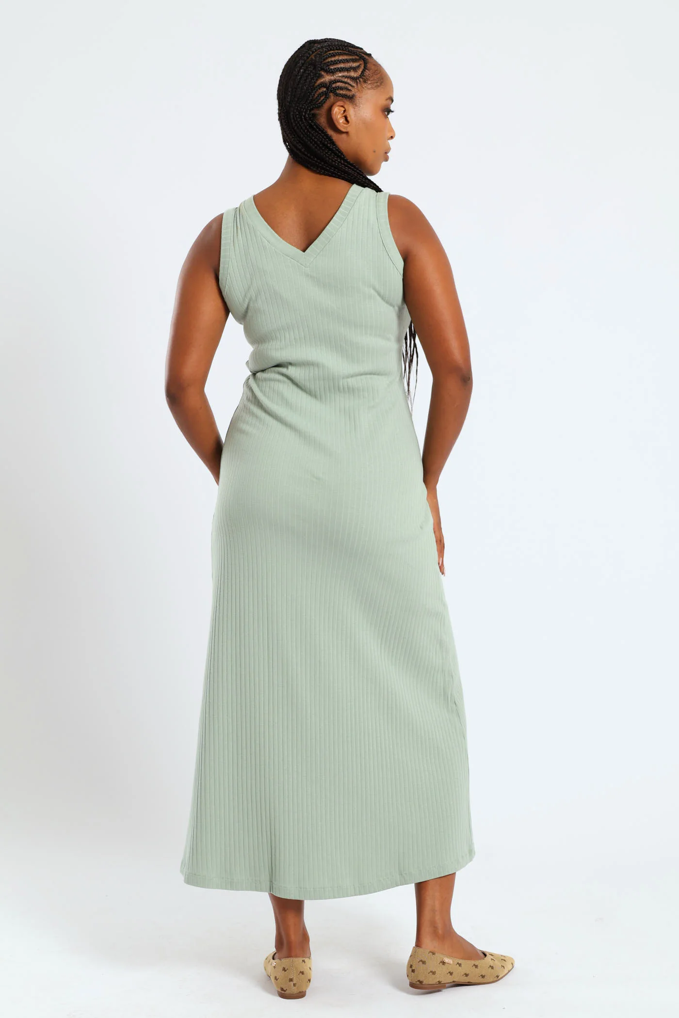 Madison Sleeveless Rib Dress - Sage - Image 4