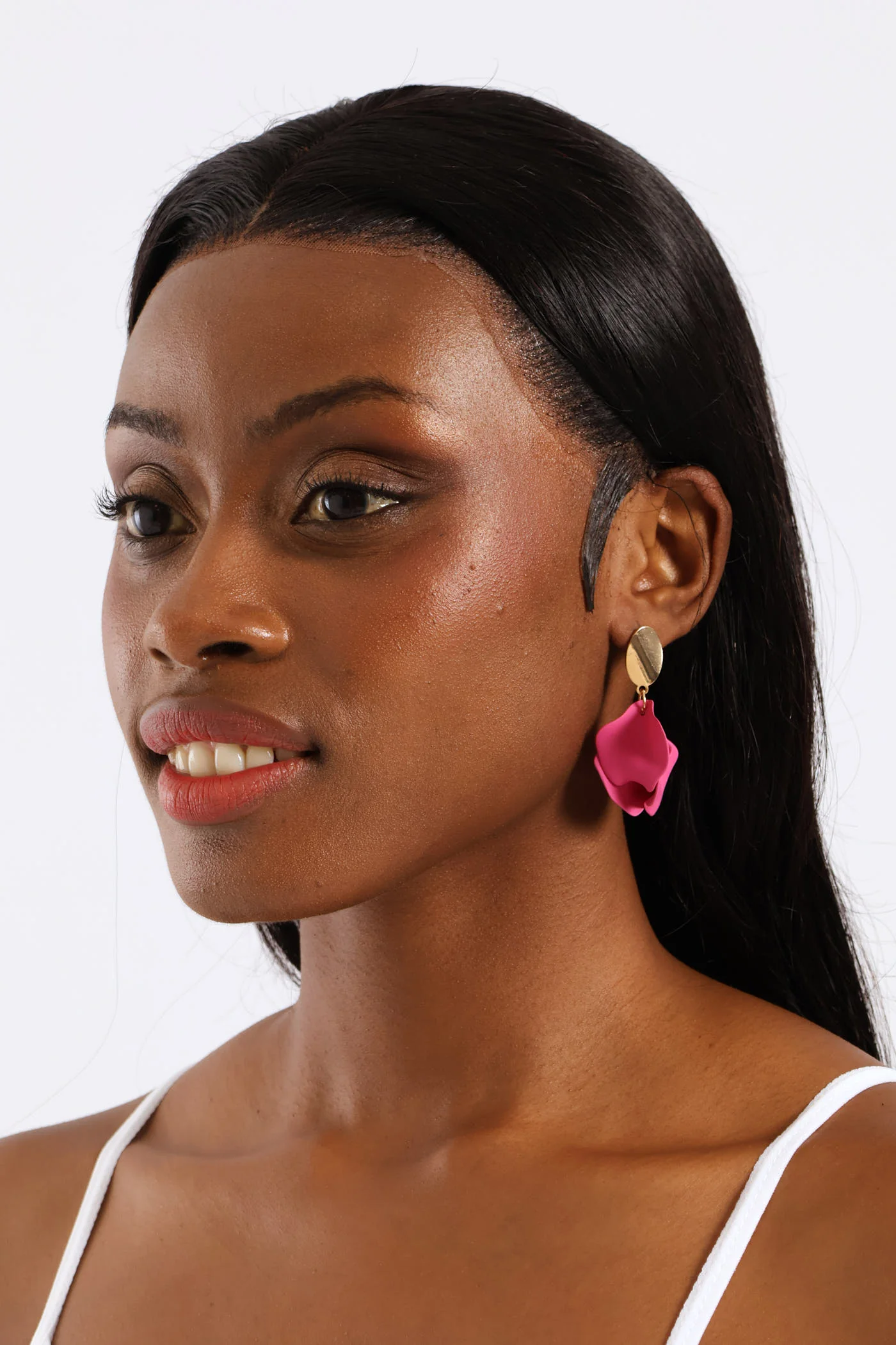 Petal Stud Earrings - Gold/Magenta - Image 3