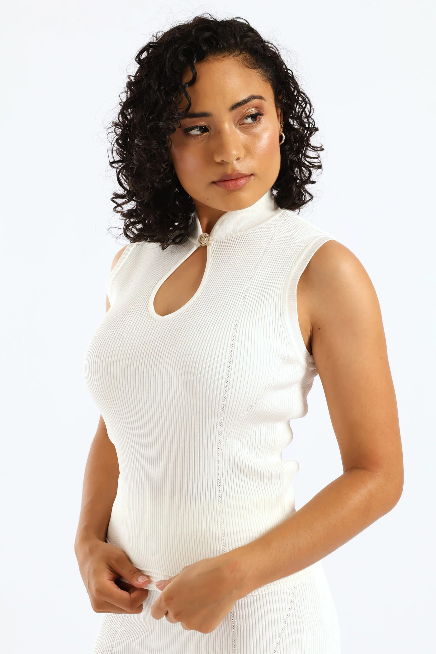 Malia Mock Neck Sleeveless Sweater - Cream - Image 3
