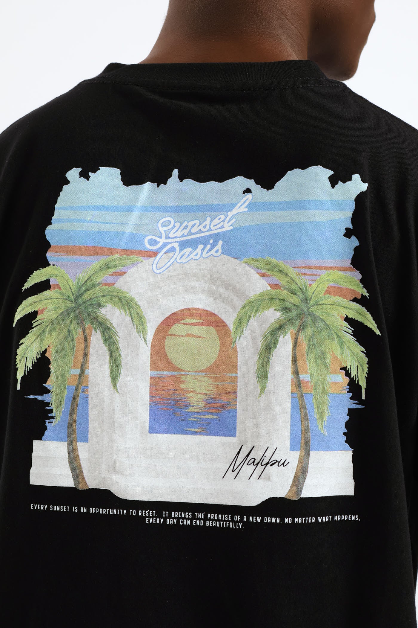 Malibu Front & Back Printed Tee - Black - Image 5