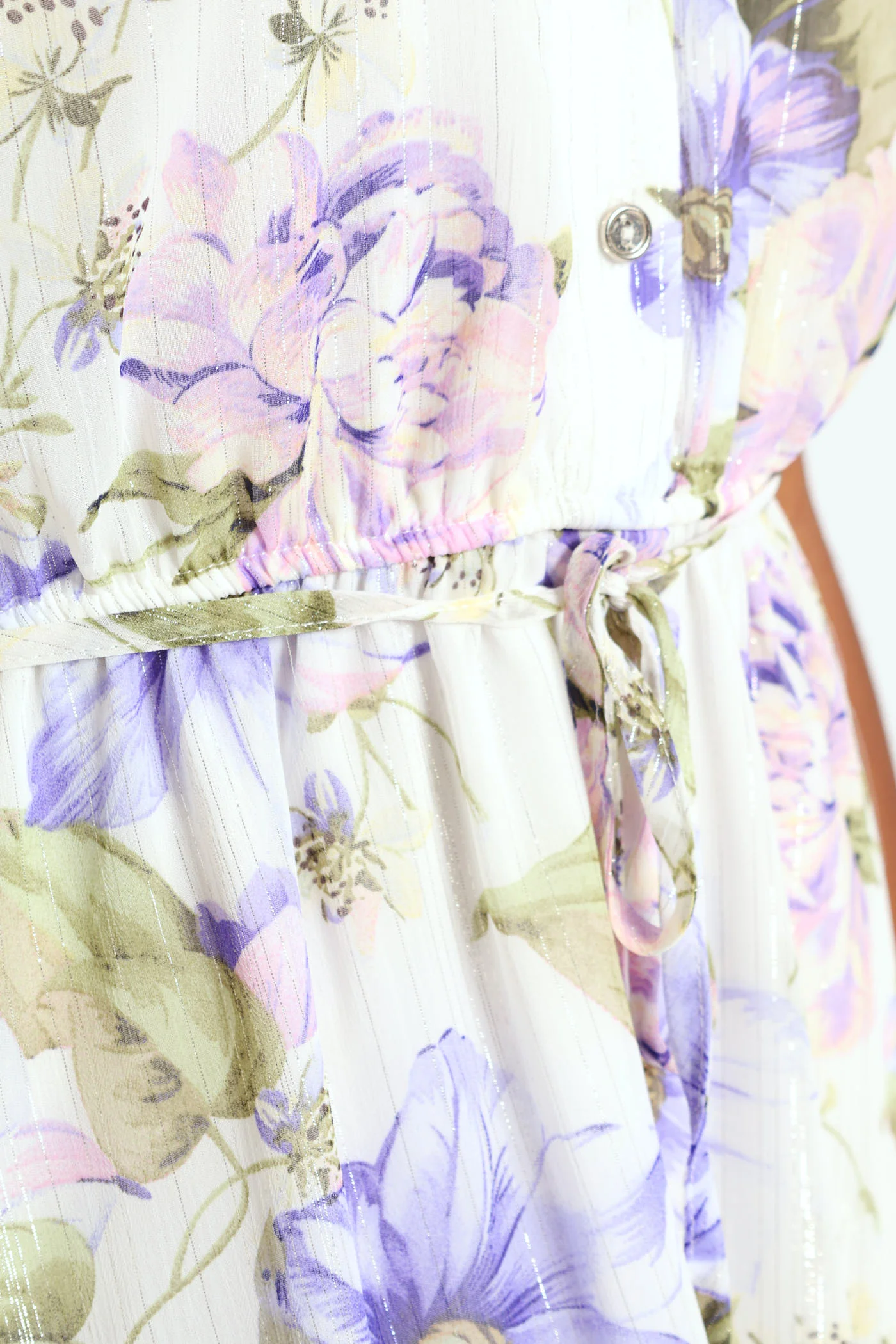 Mandarin Collar 3/4 Sleeve Floral Tea Dress - Lilac - Image 7