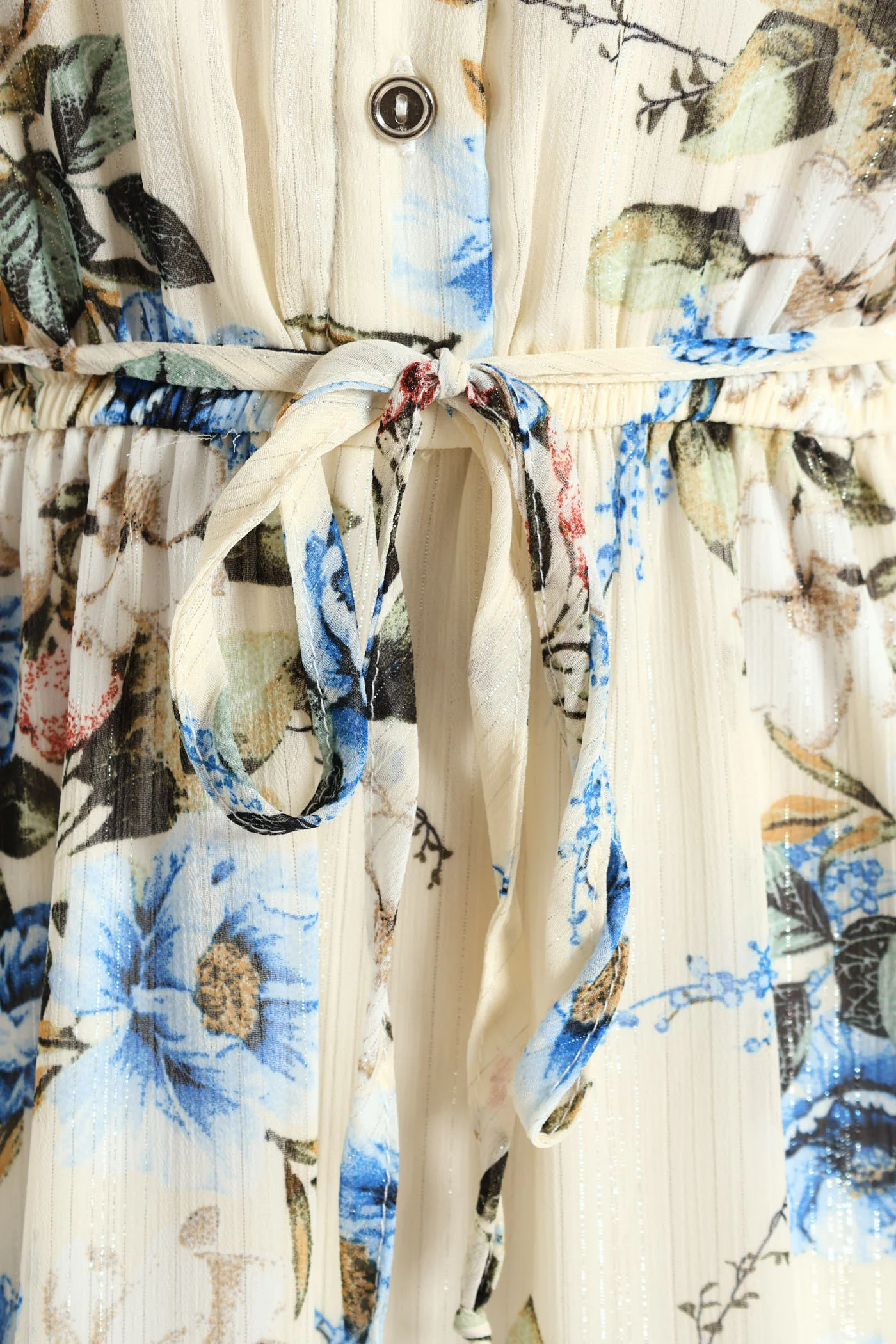 Mandarin Collar 3/4 Sleeve Tea Dress - White/Blue - Image 6