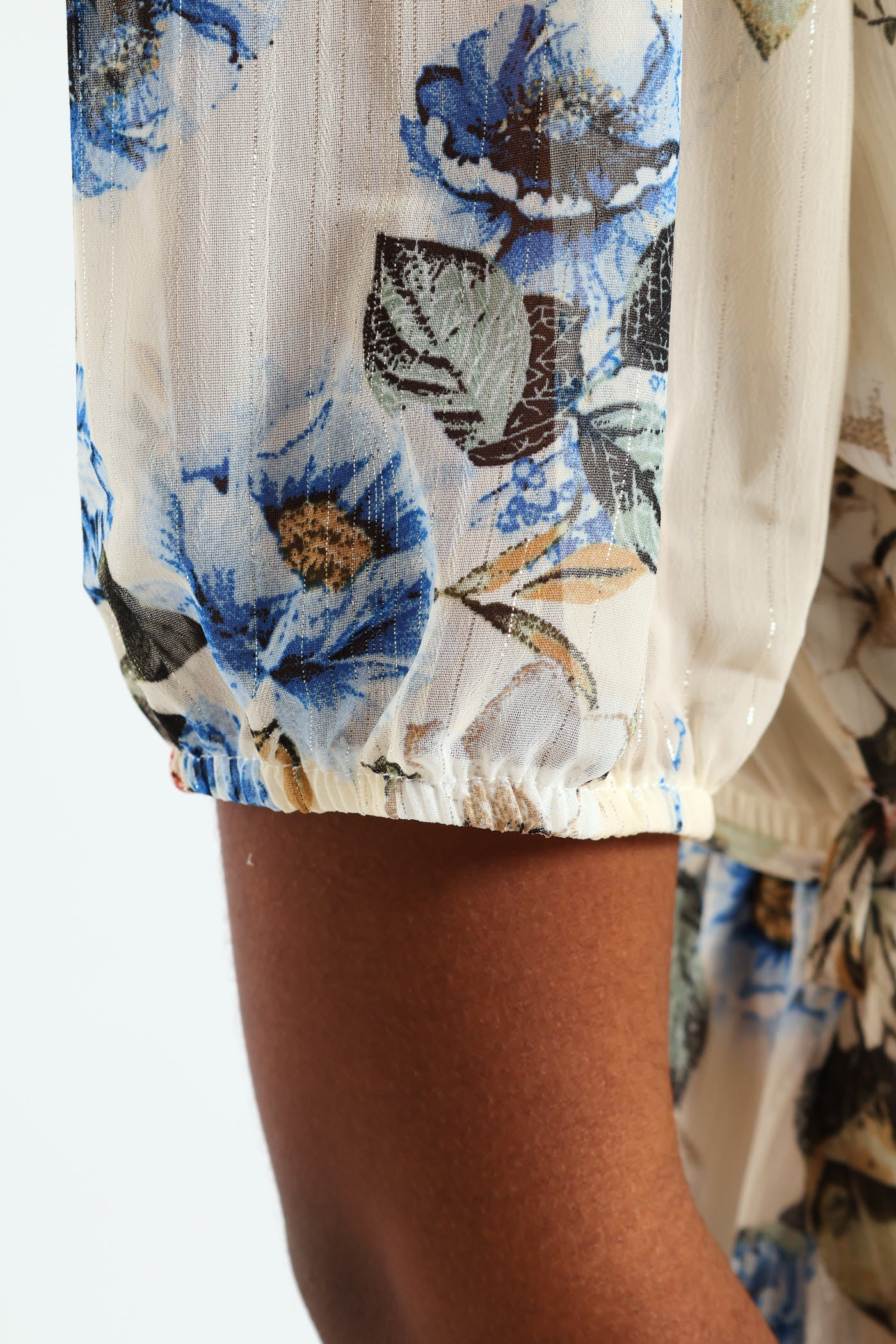 Mandarin Collar 3/4 Sleeve Tea Dress - White/Blue - Image 7