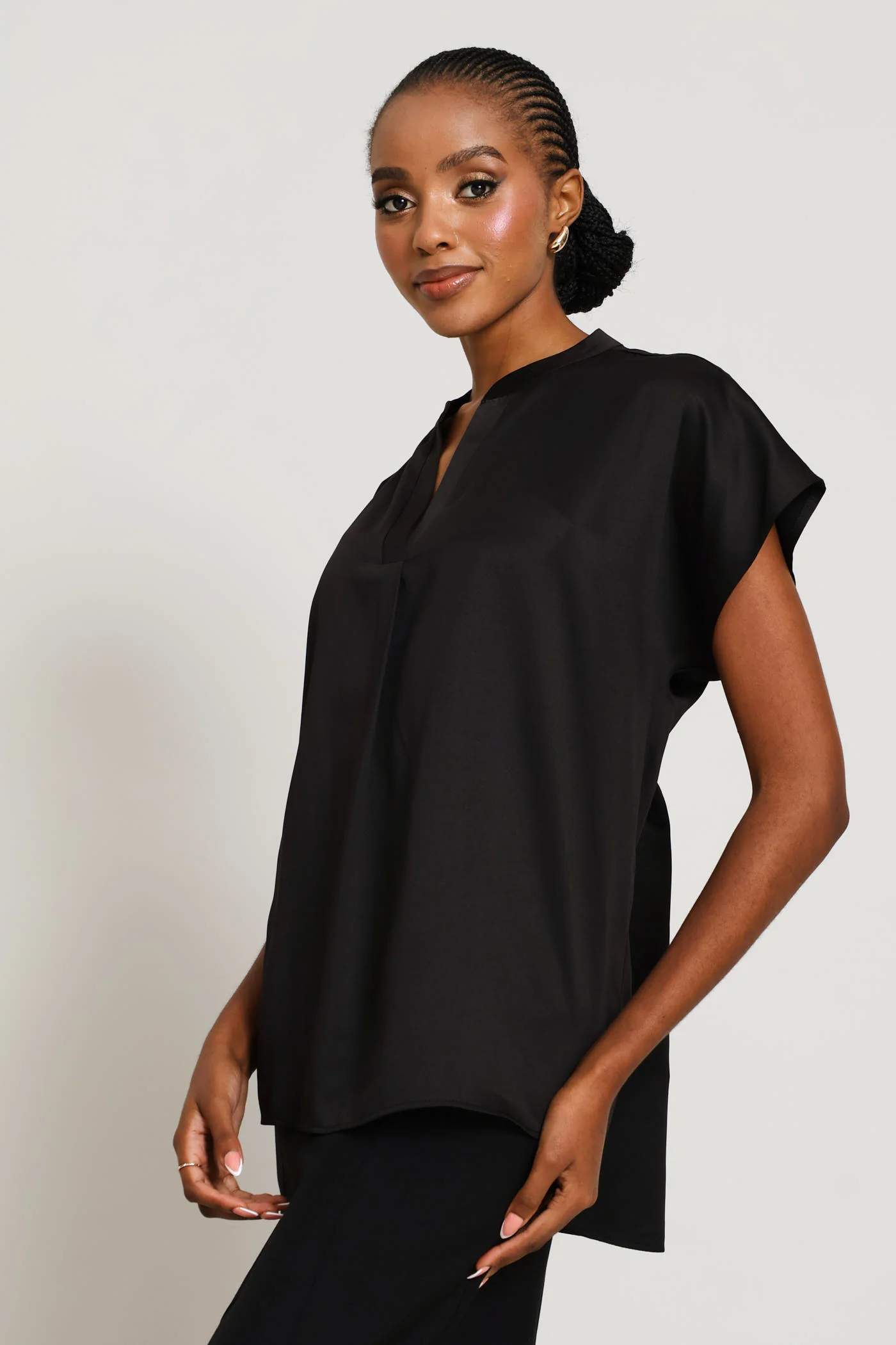 Mandarin Collar Blouse - Black - Image 3