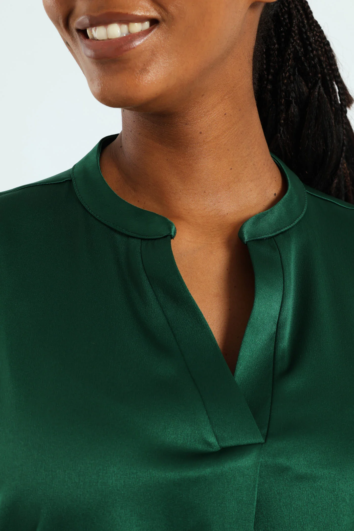 Mandarin Collar Blouse - Emerald - Image 2