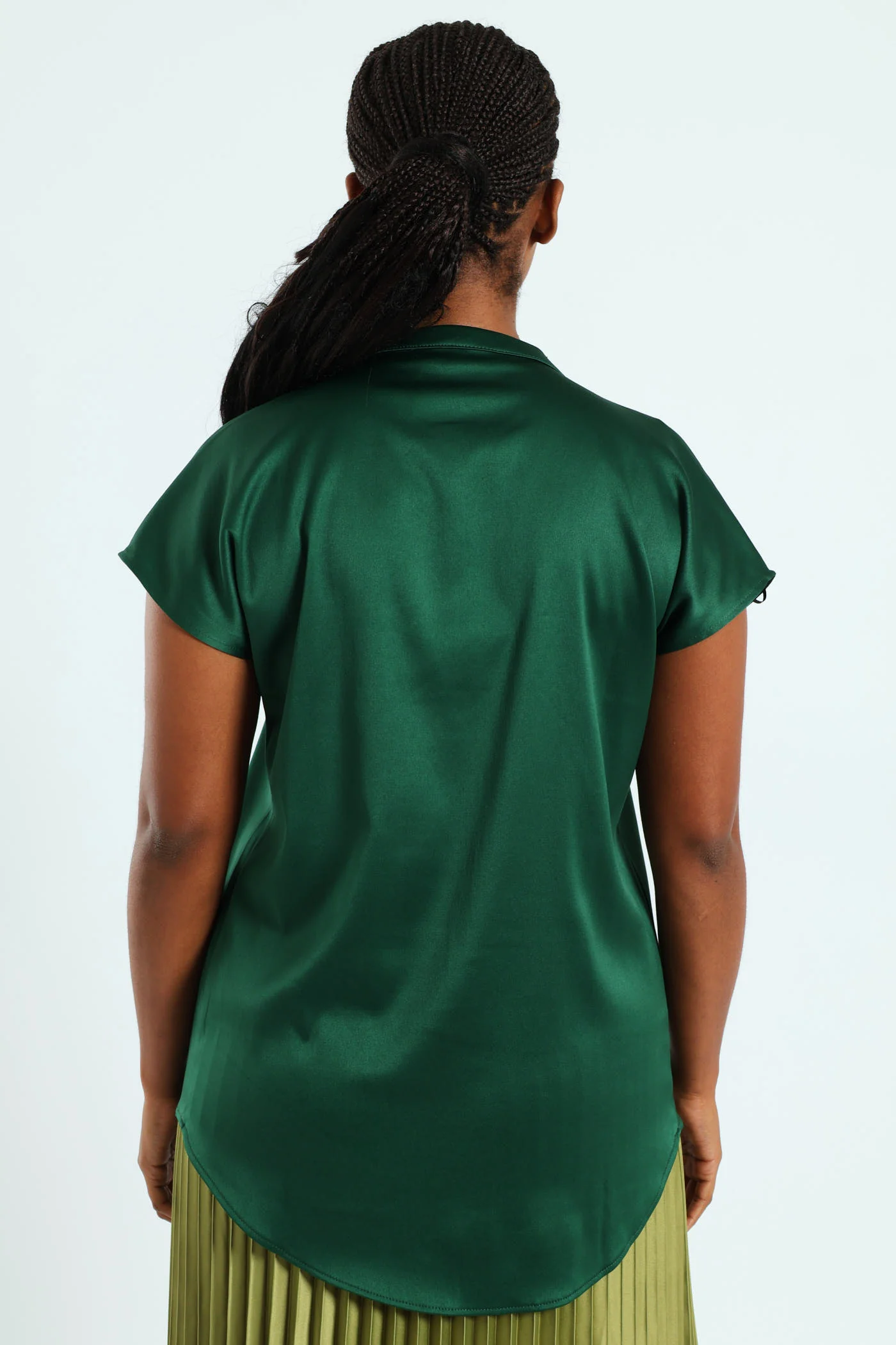 Mandarin Collar Blouse - Emerald - Image 4