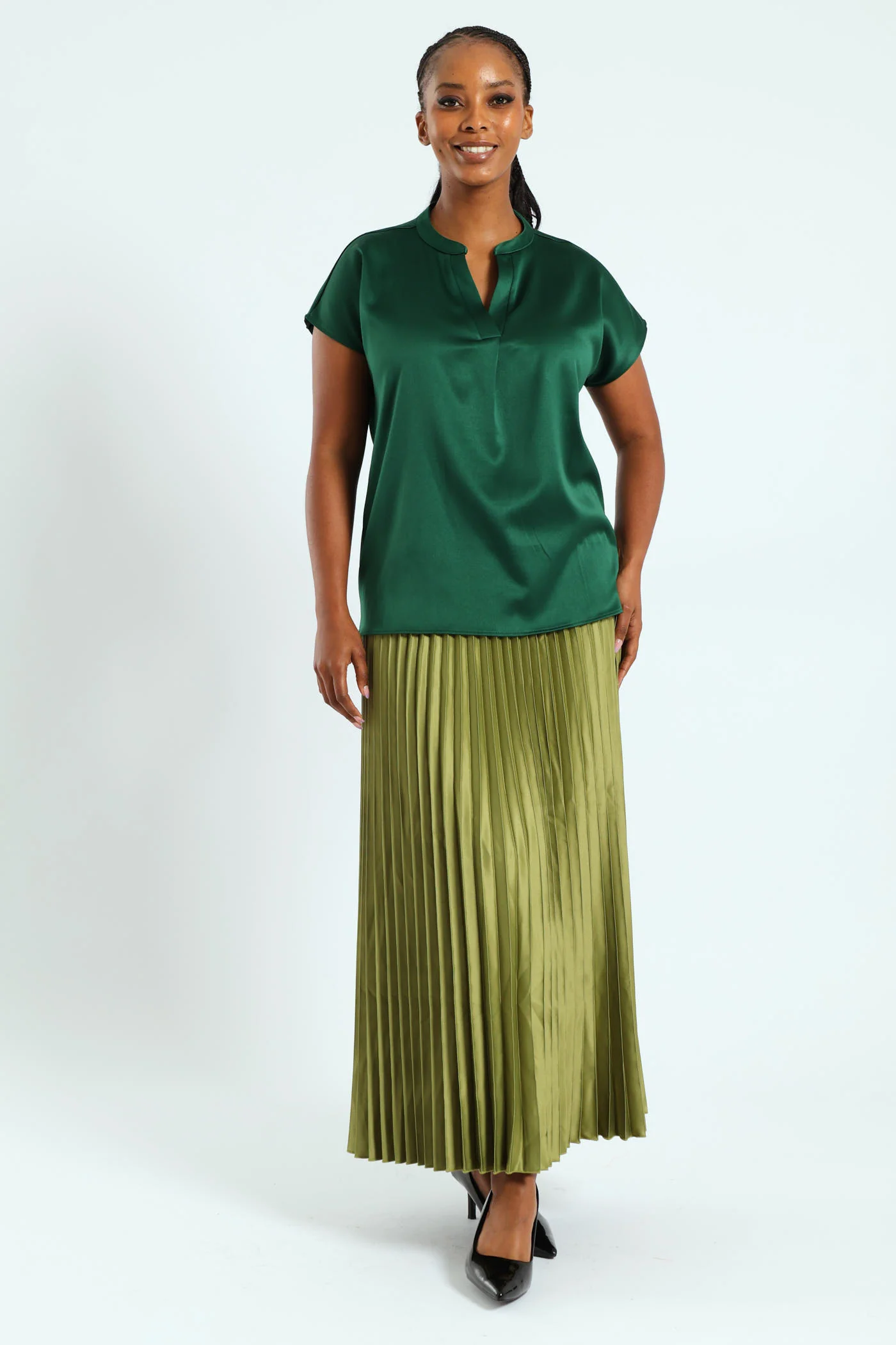 Mandarin Collar Blouse - Emerald - Image 5