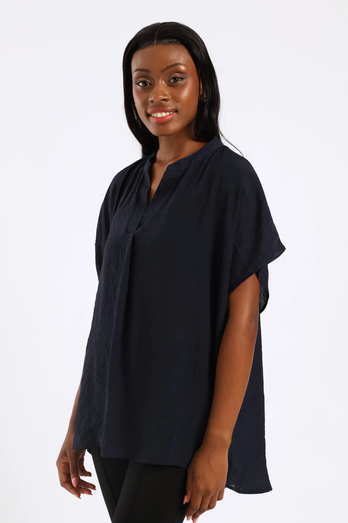 Mandarin Collar Blouse - Navy - Image 2