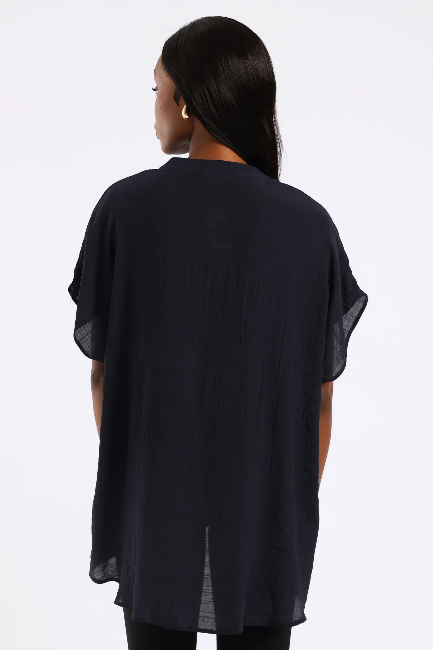 Mandarin Collar Blouse - Navy - Image 3