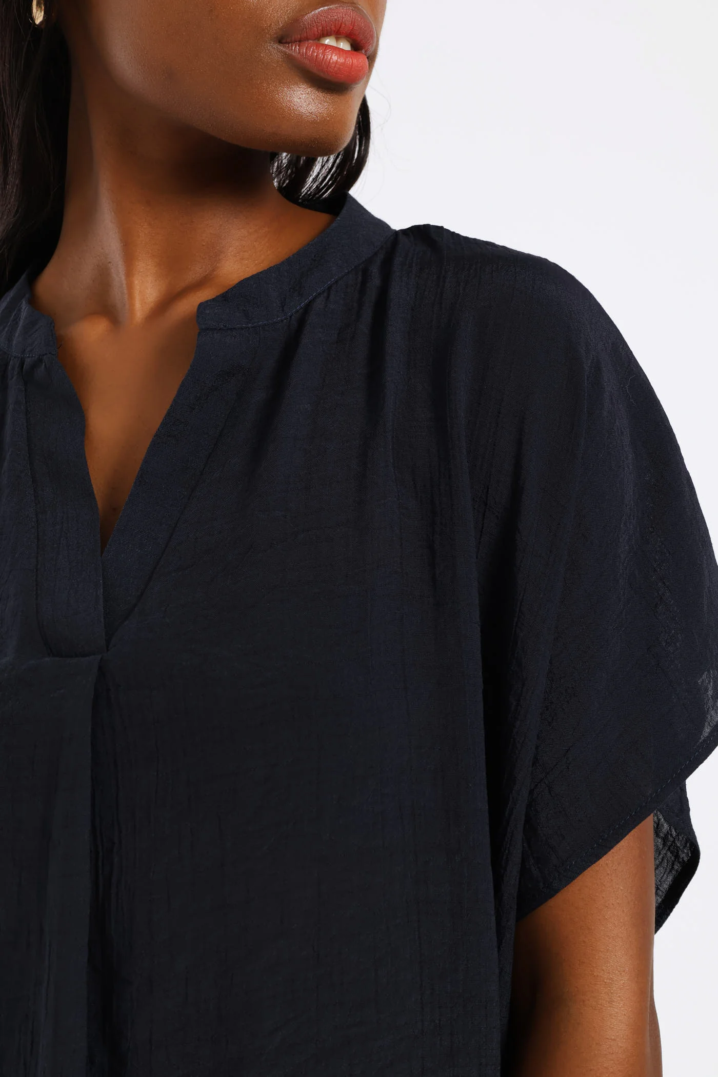 Mandarin Collar Blouse - Navy - Image 4