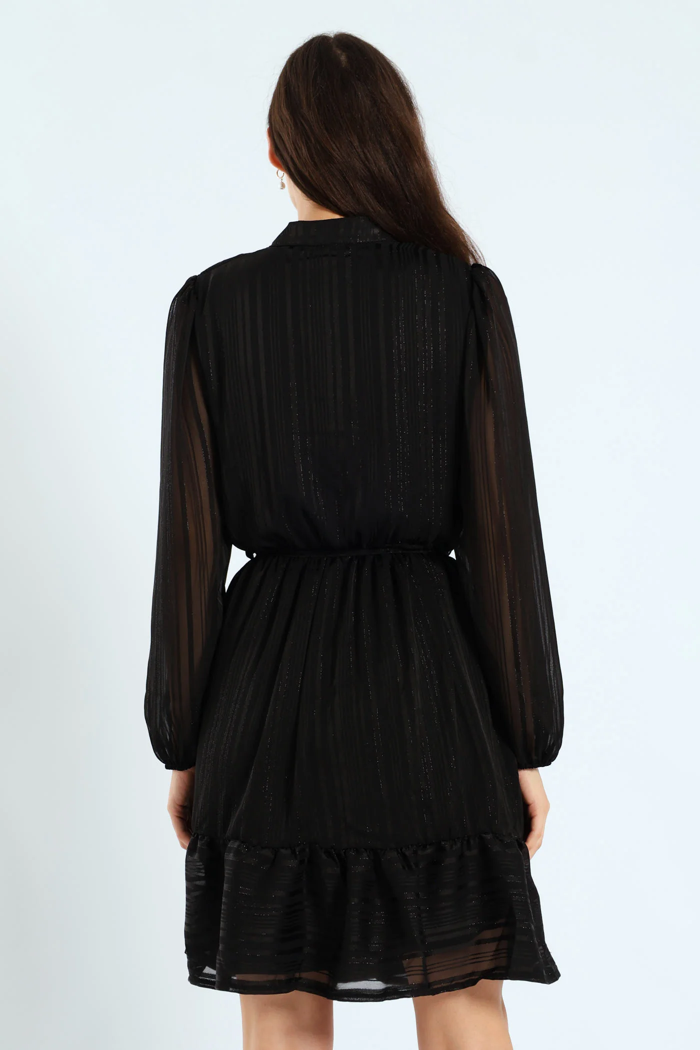 Mandarin Collar Frill Hem Tea Dress - Image 5