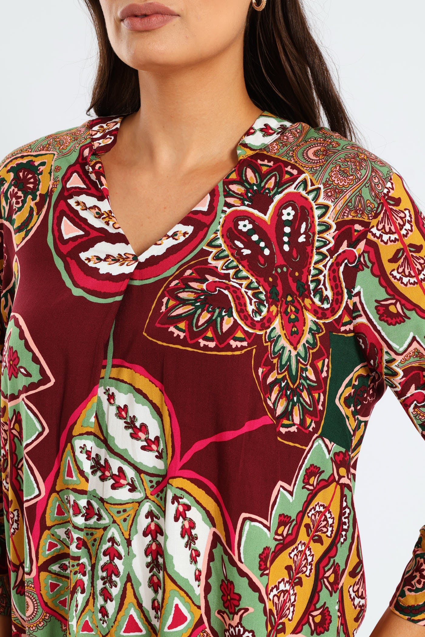 Mandarin Collar Pleat Front Printed Shift Dress - Multi - Image 2
