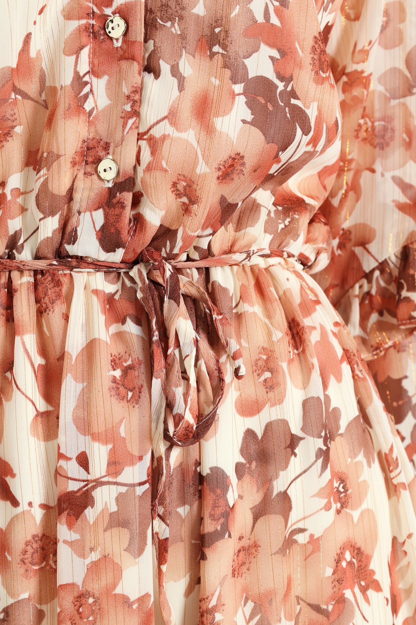 Mandarin Collar Tiered Frill Tea Dress - Cream - Image 6