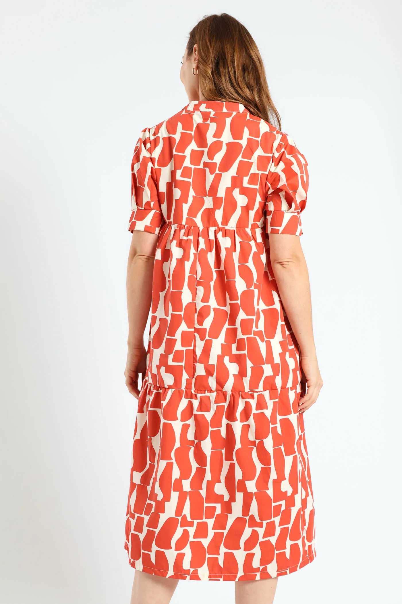 Mandarin Collar Tiered Midaxi Dress - Orange - Image 3