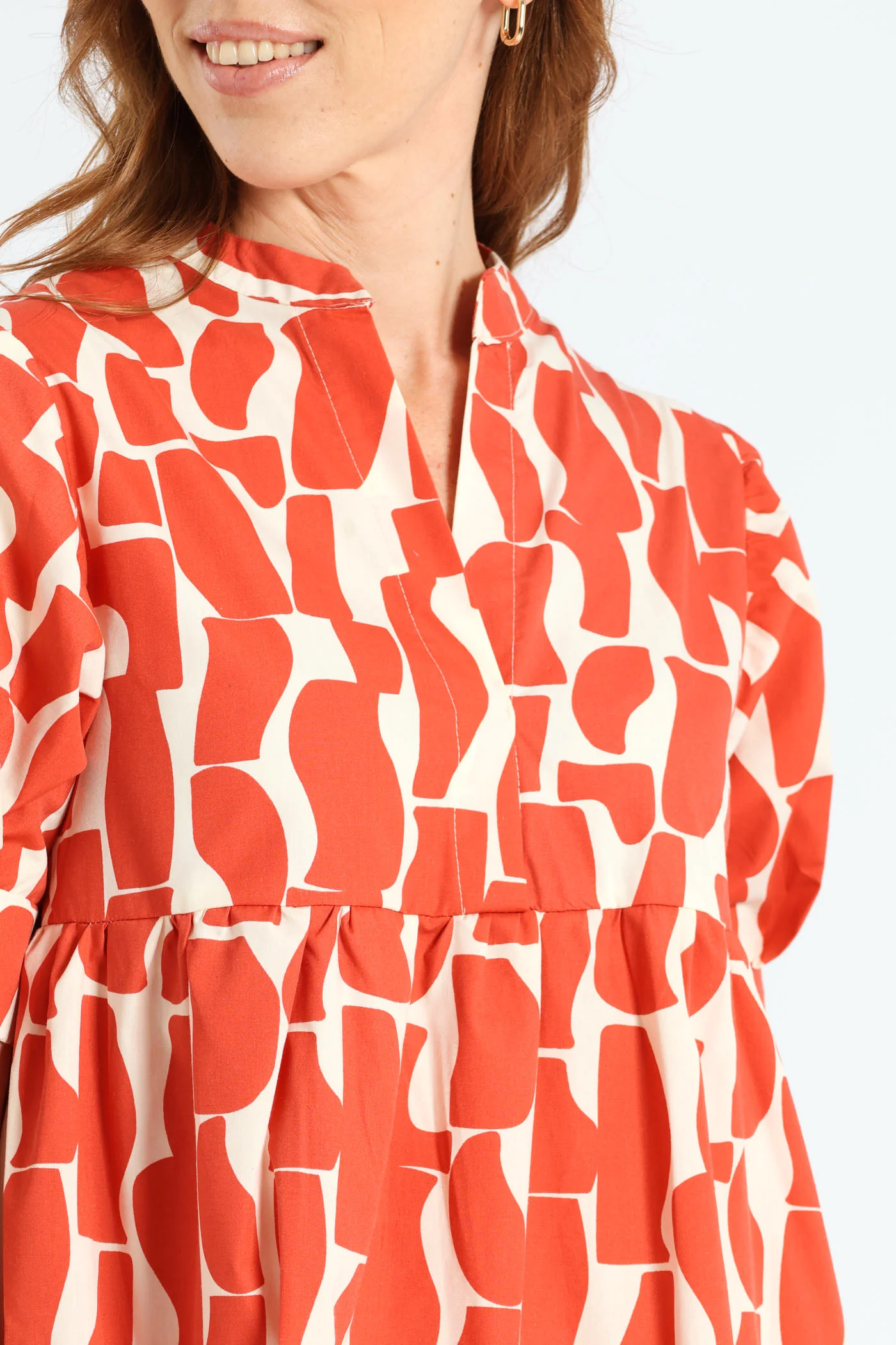 Mandarin Collar Tiered Midaxi Dress - Orange - Image 5