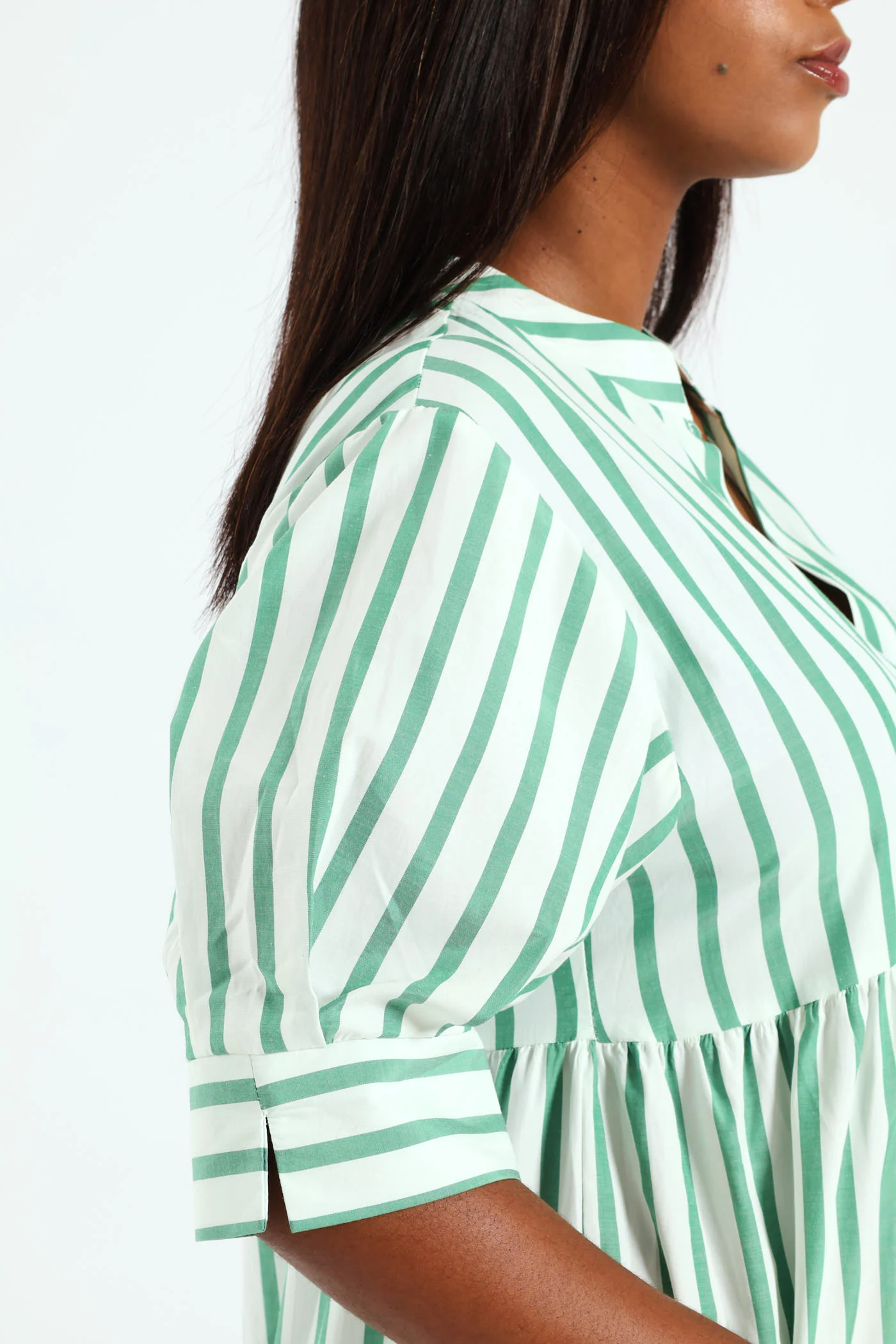 Mandarin Collar Tiered Midaxi Dress - White/Cabbage - Image 2