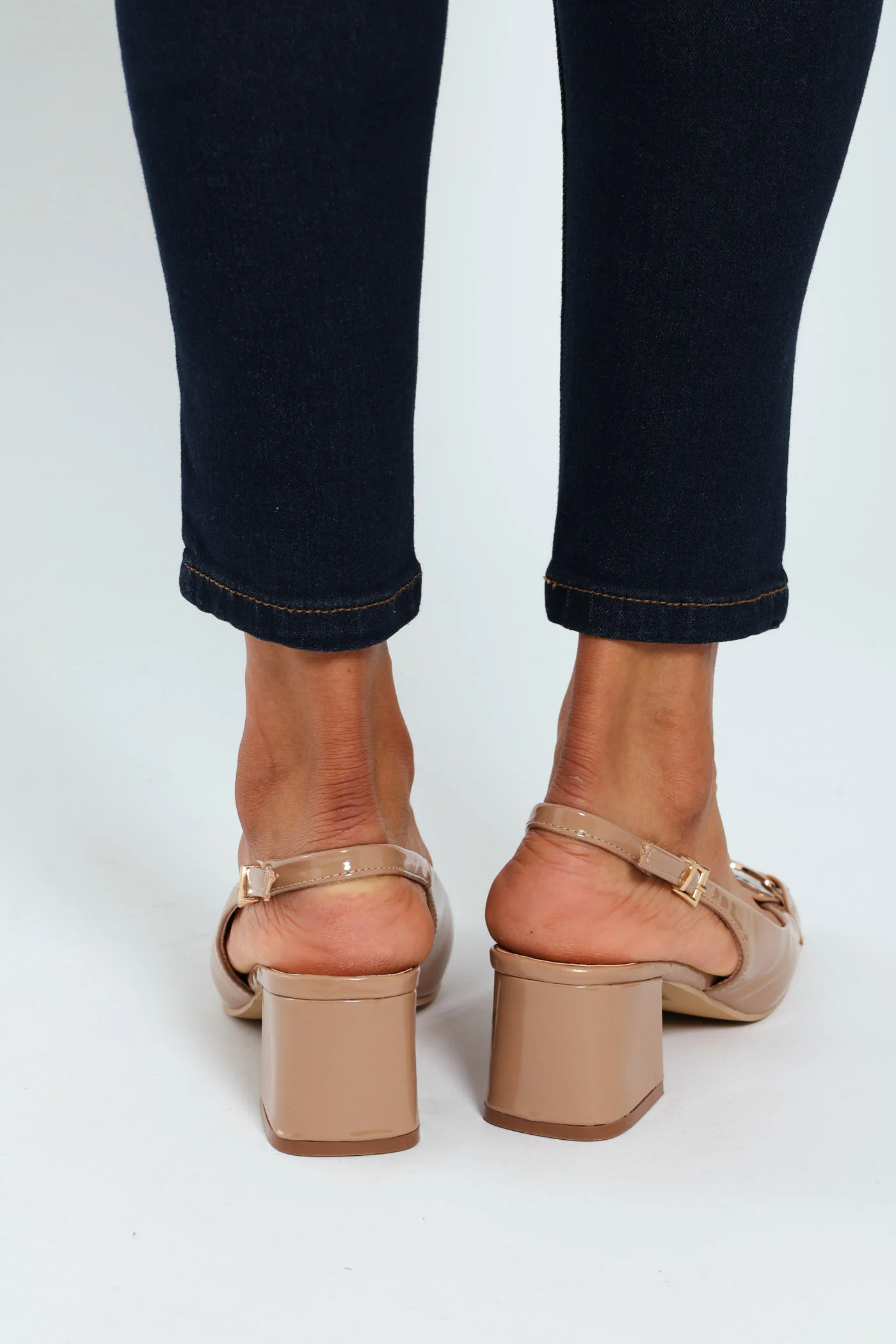 Mary Jane Block Heel With Metal Bar Trim - Taupe - Image 2