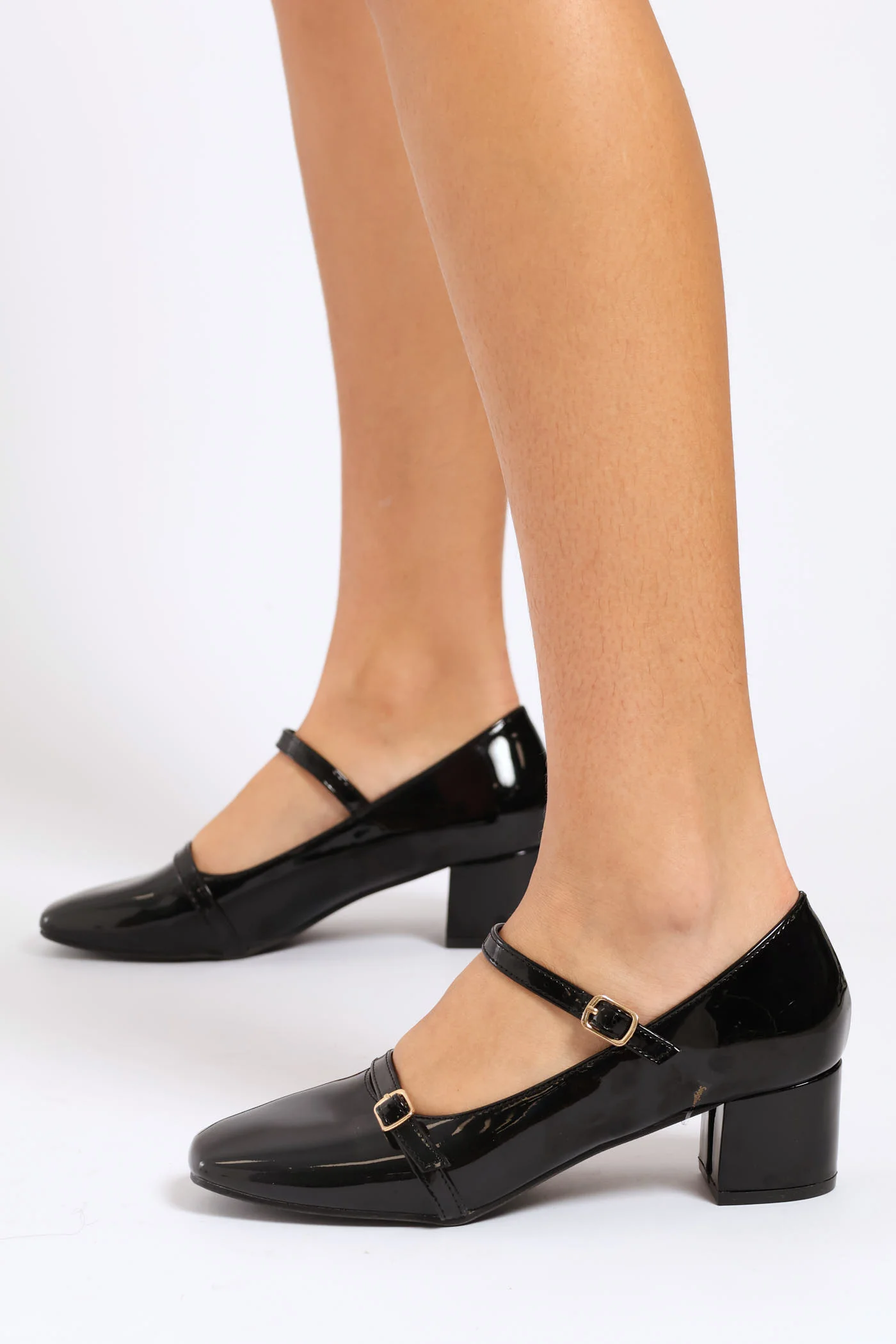 Mary Jane Buckle Block Court Heel - Black - Image 2
