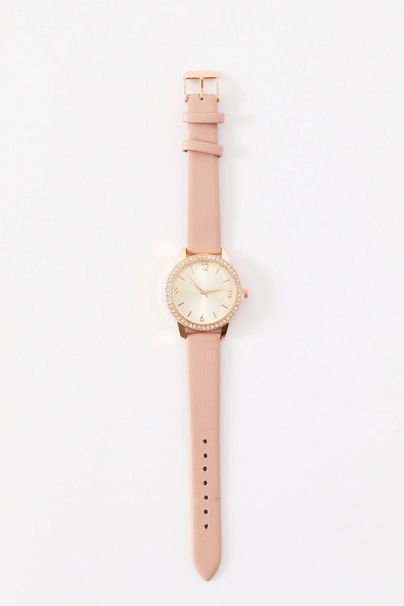 Mauve Strap Round Diamante Watch - Gold - Image 2