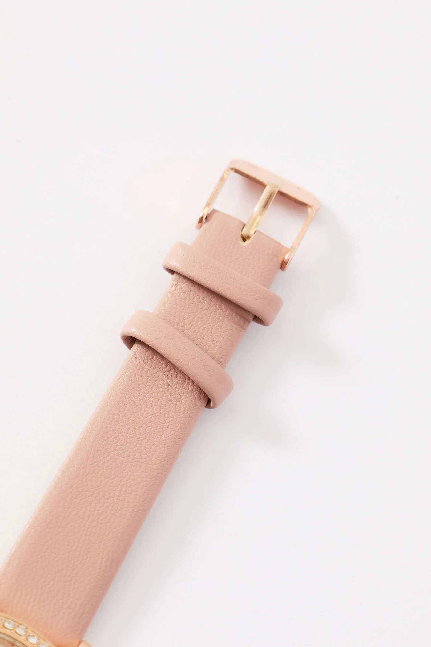 Mauve Strap Round Diamante Watch - Gold - Image 3