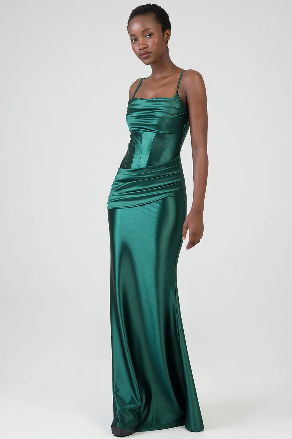 Maxi Dress With Corset & Pleat Detail - Emerald Green - Image 3
