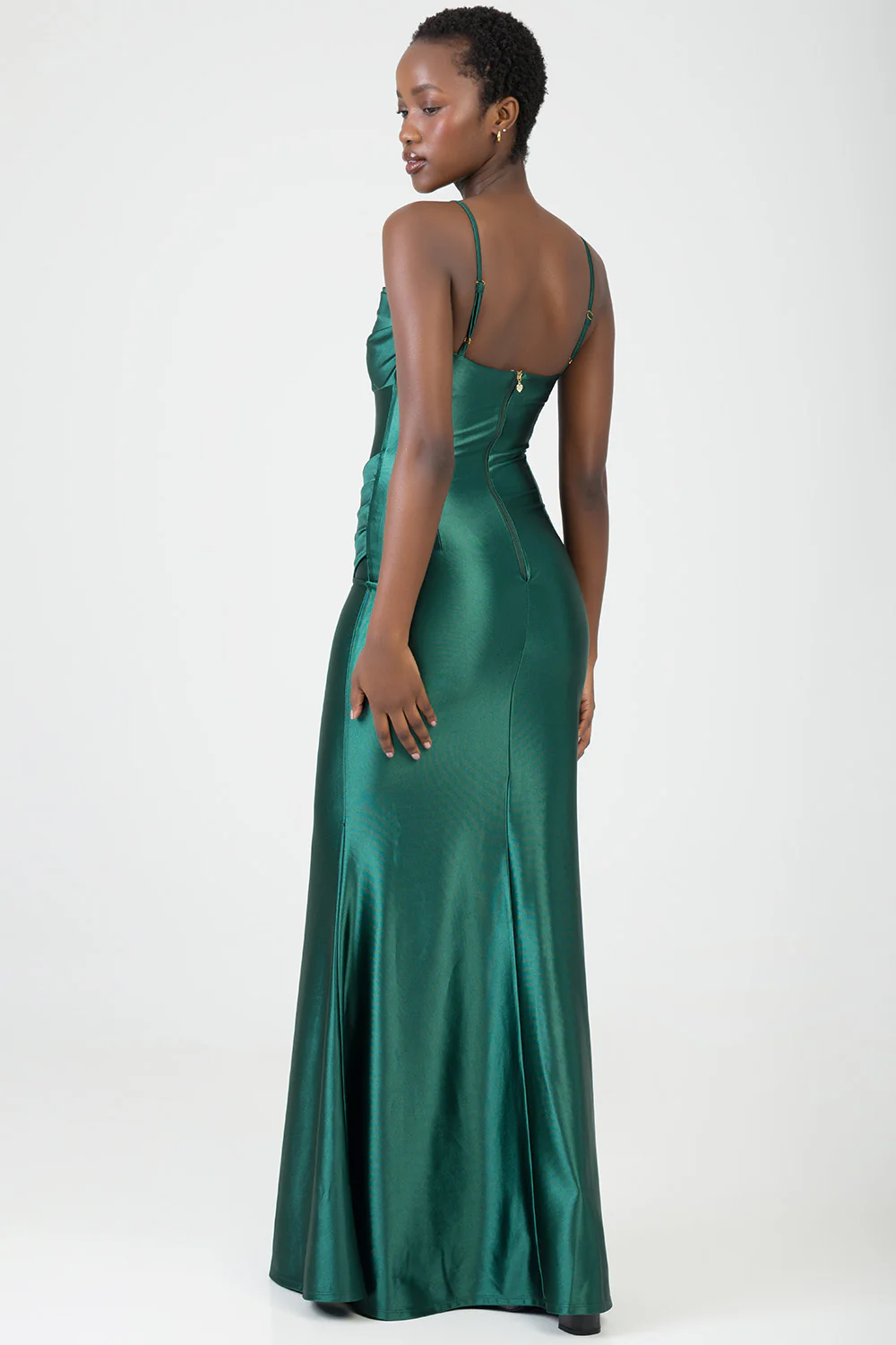 Maxi Dress With Corset & Pleat Detail - Emerald Green - Image 5