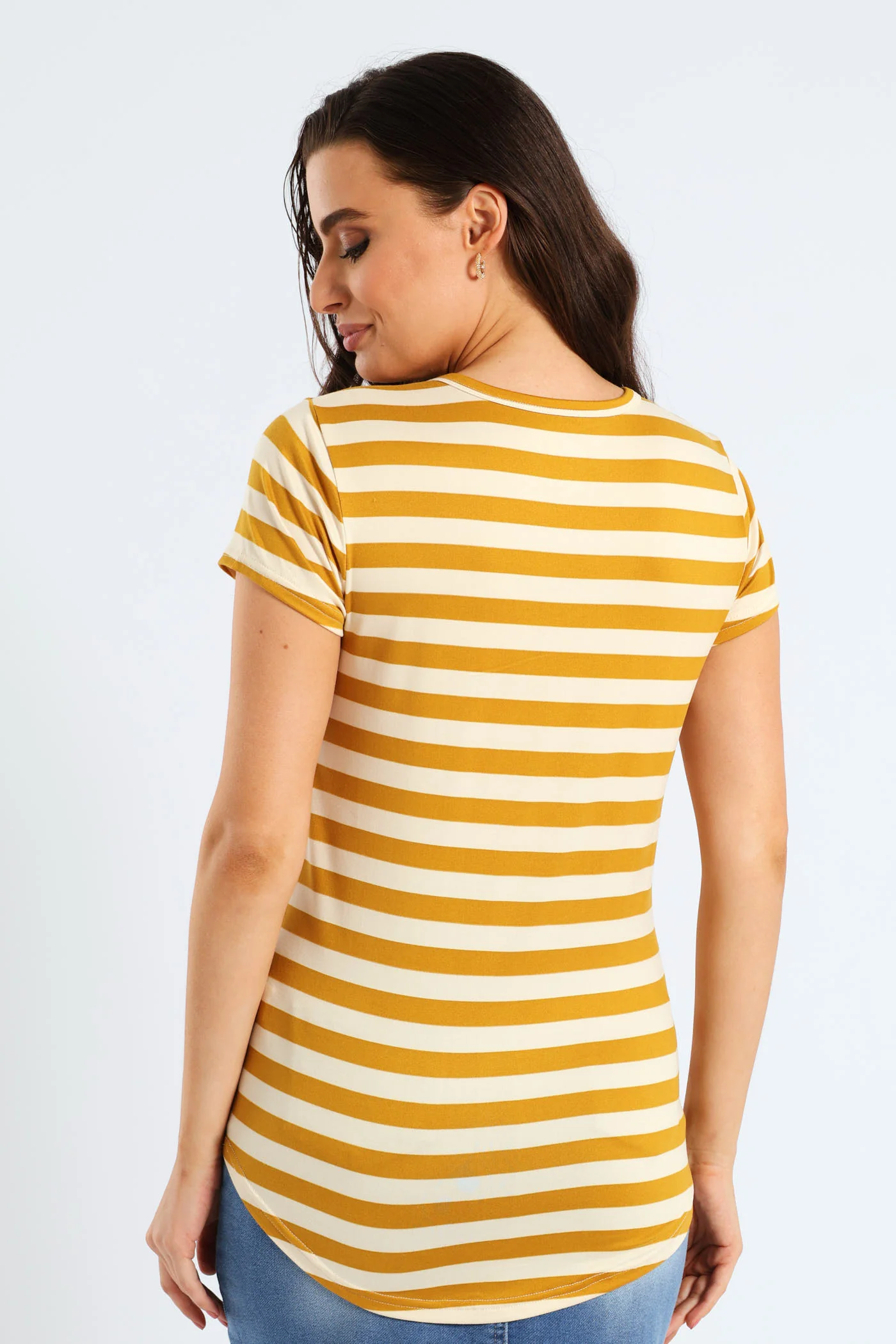 Medium Stripe Pocket Tee - Mustard/Cream - Image 4