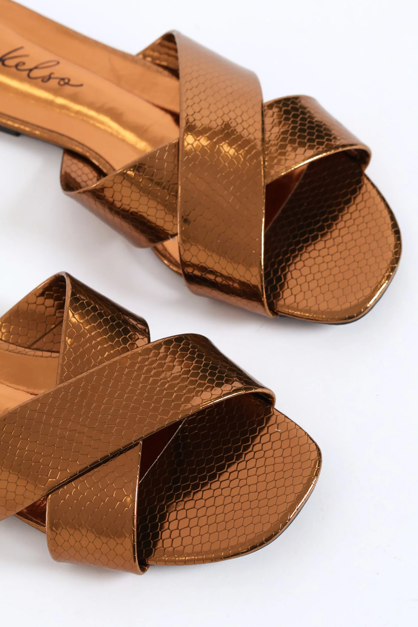 Medium Width Cross Strap Mule Sandal - Bronze - Image 2