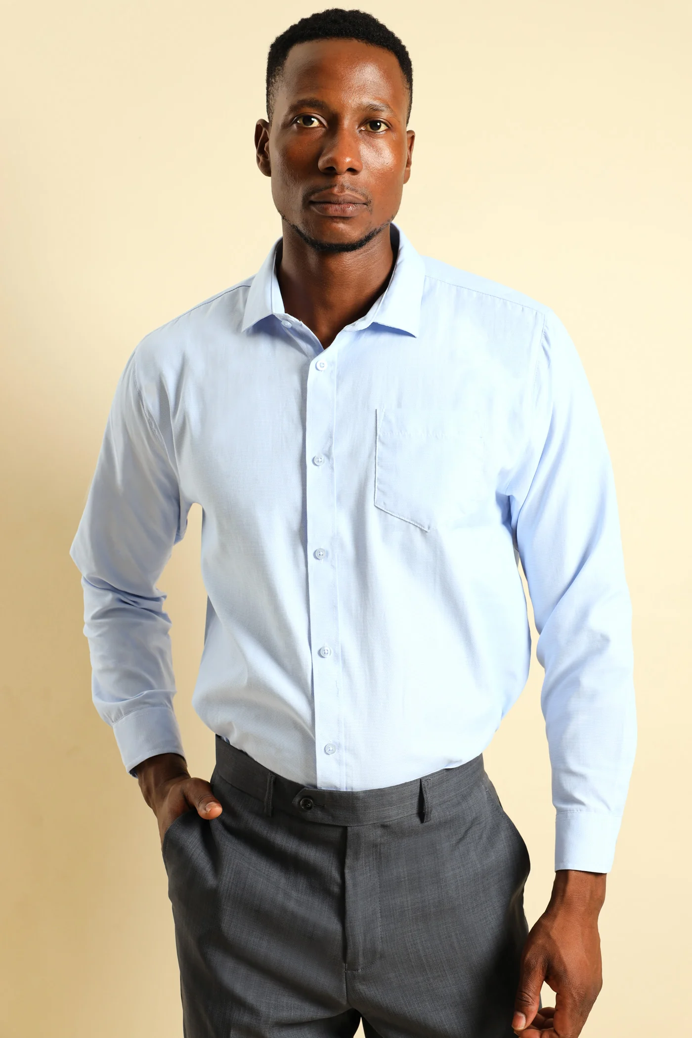 Melange Effect Textured Shirt - Light Blue - Image 2