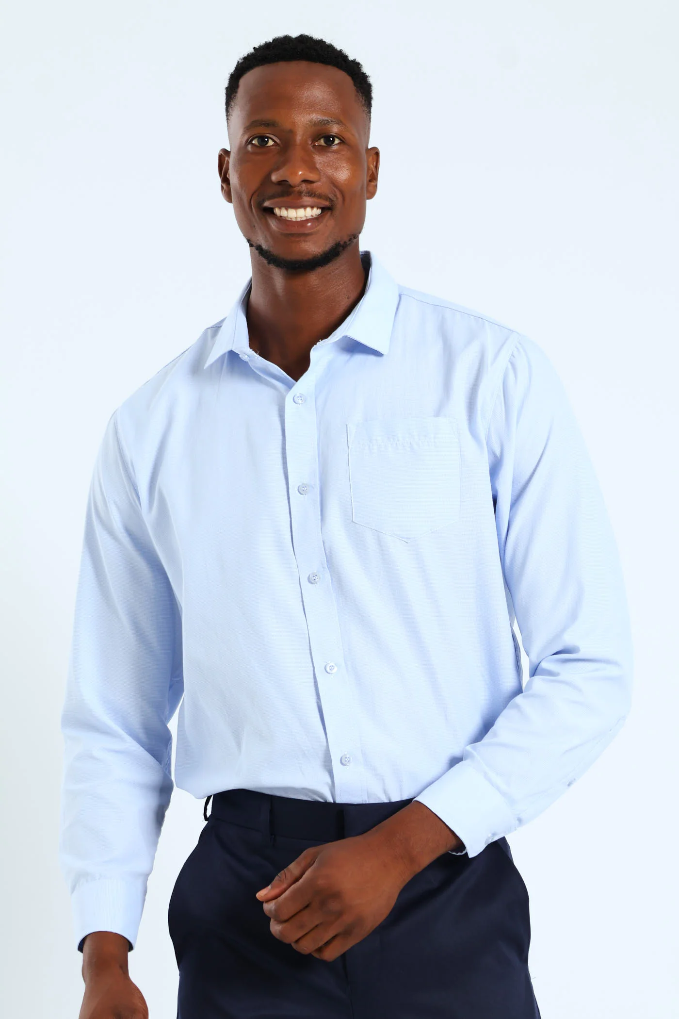 Melange Effect Textured Shirt - Light Blue - Image 6