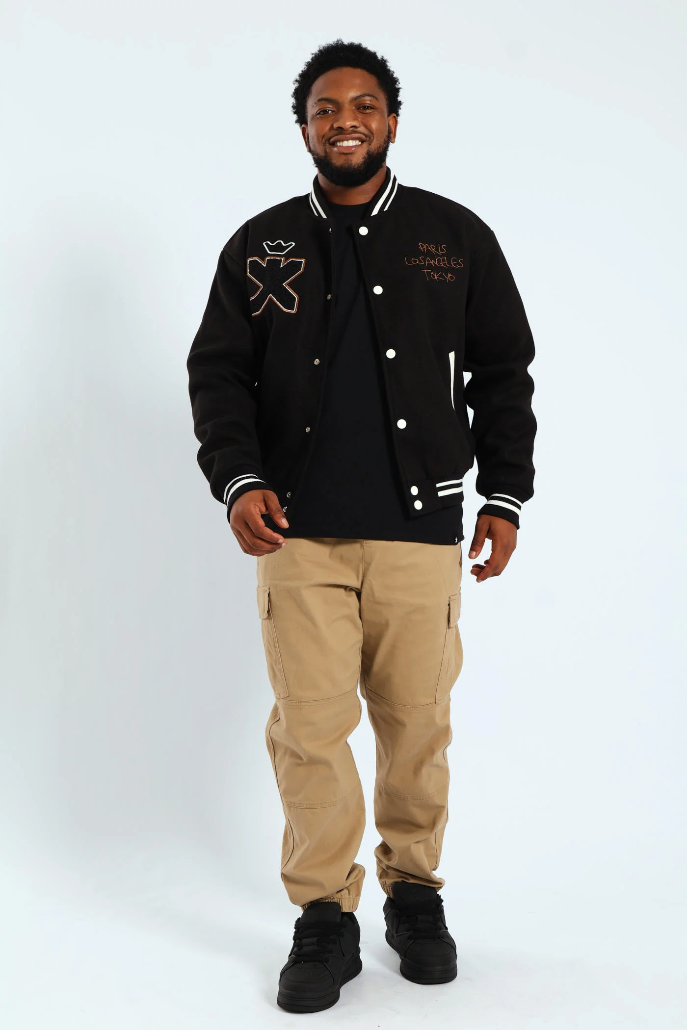 Melton Baseball Jacket - Black - Image 3