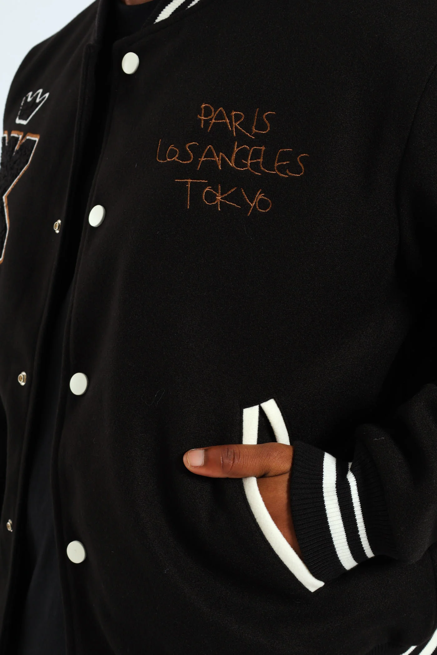 Melton Baseball Jacket - Black - Image 4